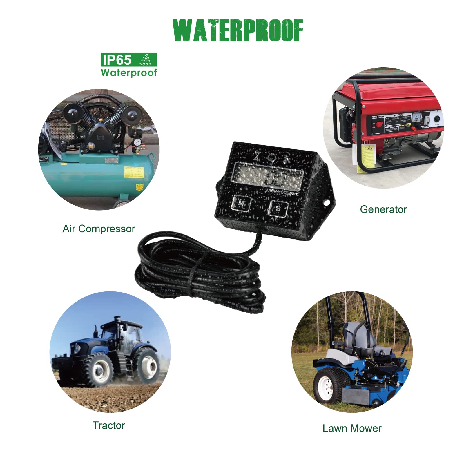 YOOREAL Digital Inductive Tachometer Hour Meter - Accurate RPM Gauge for Lawn Mowers, Scooters, Dirt Bikes, Tractors, Generators, Air Compressors, Marine Engines, Motorcycles, Snowblowers & Pressure Washers - Perfect for Engine Performance Monitoring and Maintenance Tracking