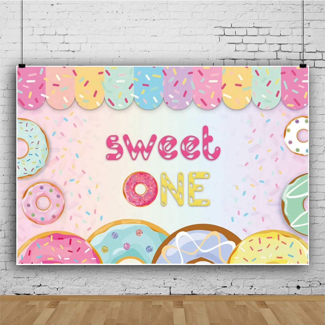 10x8ft Sweet Donut Theme Photography Backdrop - First Birthday Party Decor, Girls Cake Table Banner, Photo Studio Background Wallpaper for Children's Party & Baby Shower Decorations