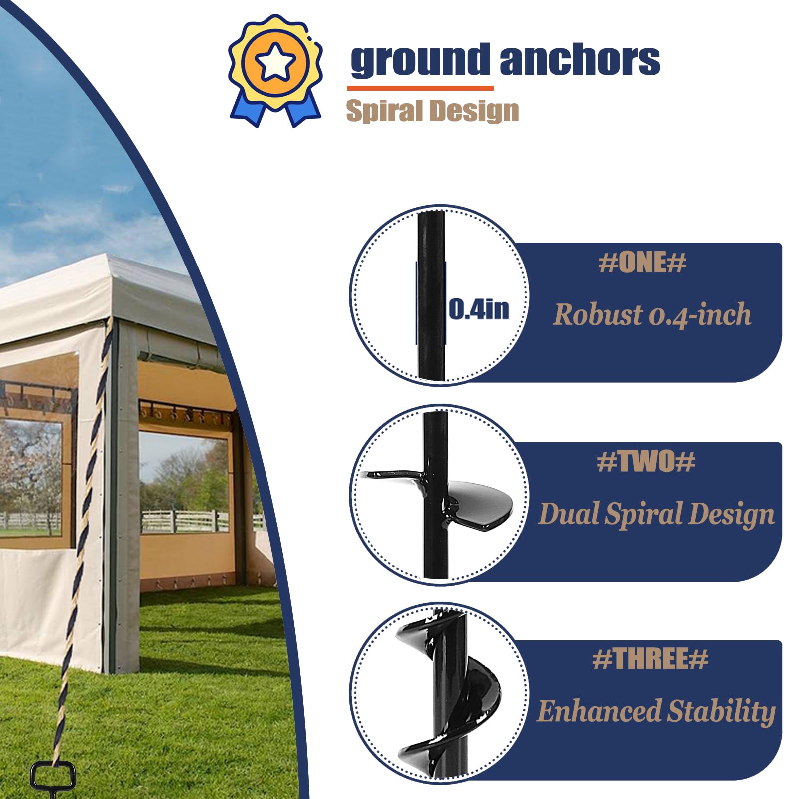 16-Inch Heavy Duty Tent Stakes & Ground Anchors - 6PCS Screw-in Camping Anchors with Adapter for Tents, Mobile Homes & Tree Straightening - Durable Black Outdoor Anchoring Kit for Camping, RV & Storm Protection