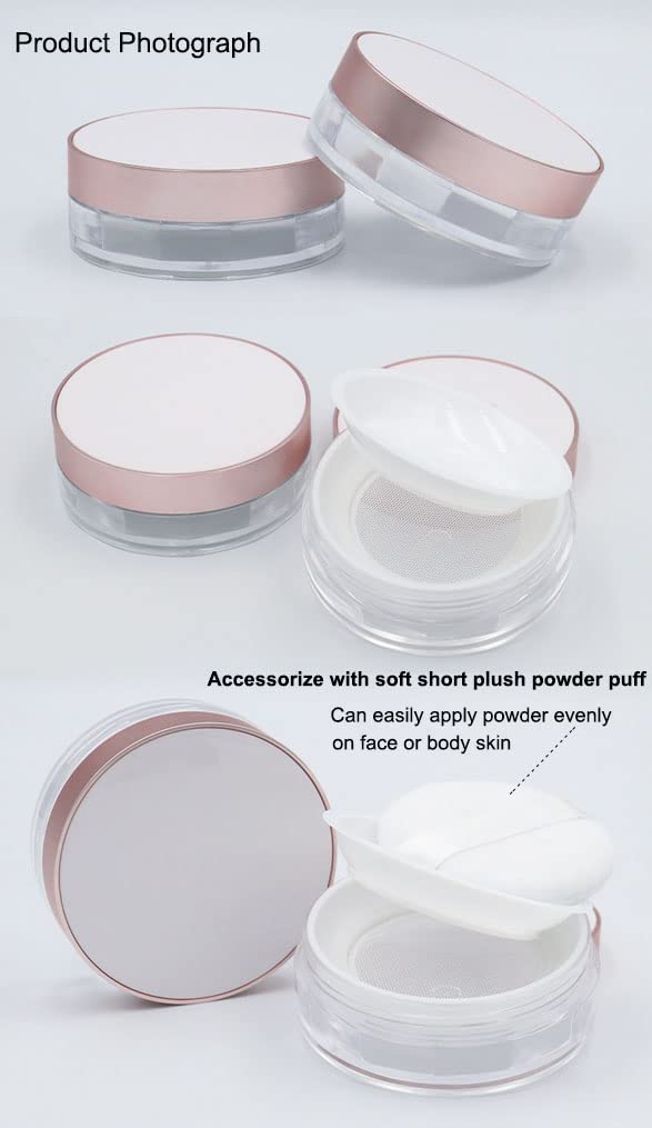 AKOAK 15ml (0.5 oz) Empty Reusable Plastic Loose Powder Compact Container - No Leaks, Includes Sponge Puff, Elastic Net Sifter & Screw Lid - DIY Makeup Case for Travel & Daily Touch-Ups (White)
