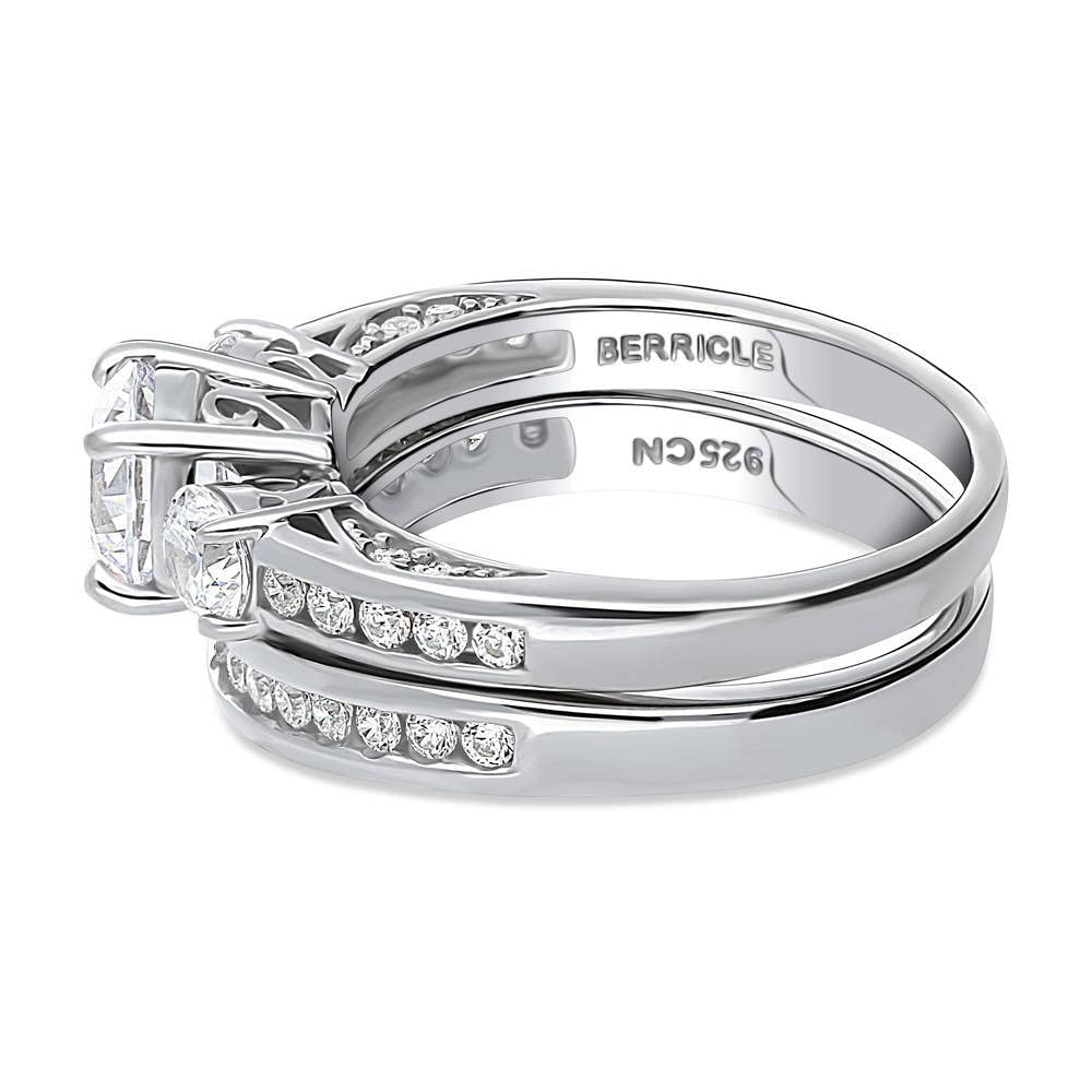 BERRICLE Sterling Silver 3-Stone Wedding & Engagement Ring Set - 1 Carat Round Cut Cubic Zirconia CZ for Women - Rhodium Plated Size 4-10 - Perfect for Proposals, Anniversaries & Special Occasions