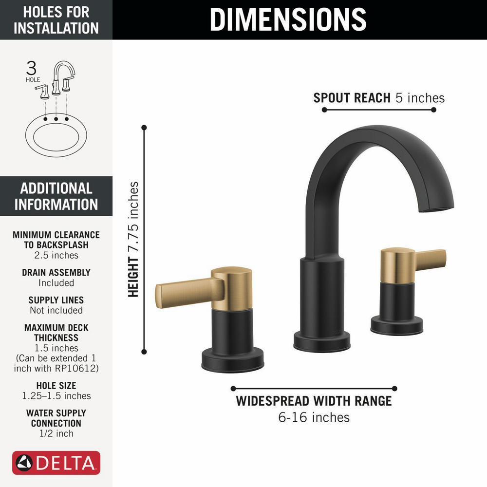 Albion Widespread Bathroom Faucet - Matte Black & Champagne Bronze Finish - Delta 35855LF GZ - Perfect for Modern Bathroom Vanities and Sinks