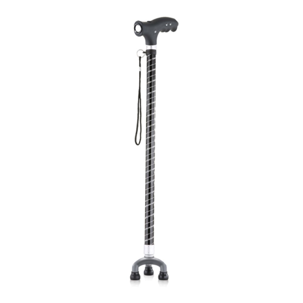 **Adjustable Height Walking Cane for Elderly - Retractable, Illuminated Support Cane with Non-Slip Tip - Ideal for Seniors, Fracture Recovery & Outdoor Use (Black)**