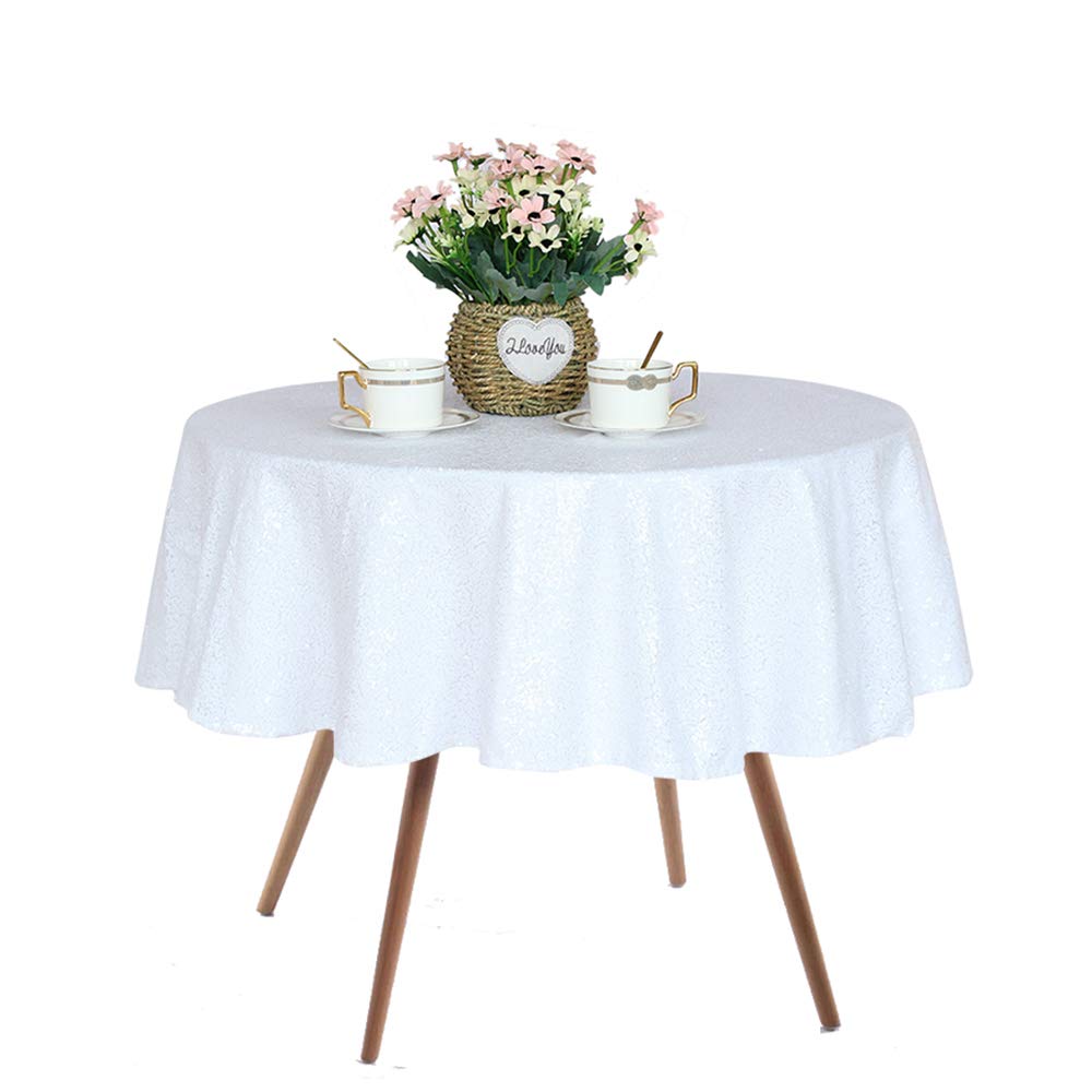 White Sequin Tablecloth 50'' Round Sparkly Table Cover - Elegant Party Decor for Christmas, Wedding, Birthday, Baby & Bridal Shower Celebrations | Perfect for Holiday Dinners, Reception Tables & Special Events