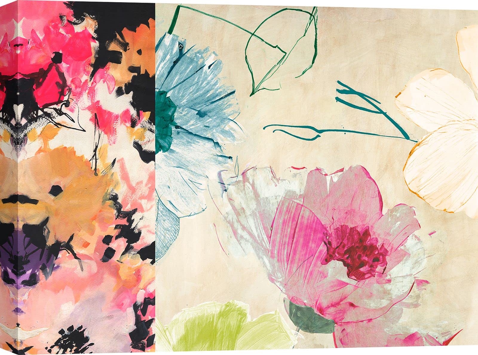 Kelly Parr Happy Floral Composition I - 120x90cm Abstract Floral Canvas Art Print - Modern Home Decor for Living Room, Bedroom & Office