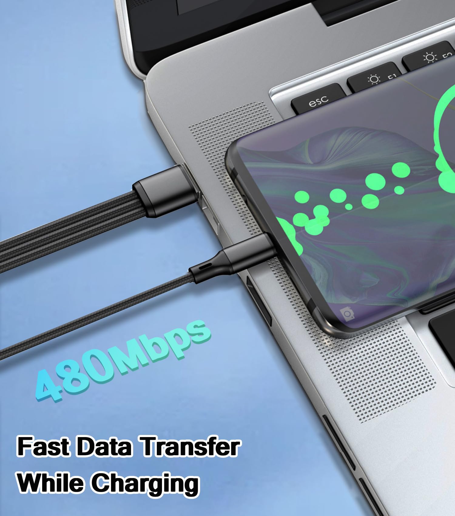 60W USB C to USB C Fast Charging Cable - 3-in-1 Multi Charger with 4FT Nylon Braided Cables for iPhone 15, Samsung Galaxy, iPad Pro - Perfect for Home, Office & Travel Charging Multiple Devices Simultaneously
