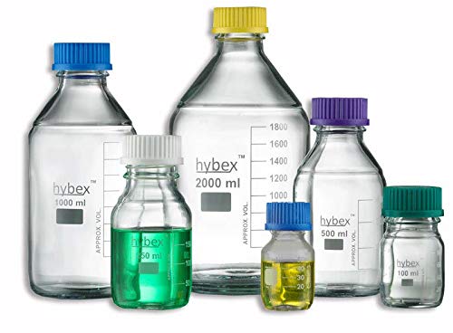 Benchmark Scientific B3000-500-Y Hybex 500mL Borosilicate Glass Media Storage Bottles with Yellow Cap - Pack of 10 for Laboratory, Cell Culture & Chemical Solution Storage