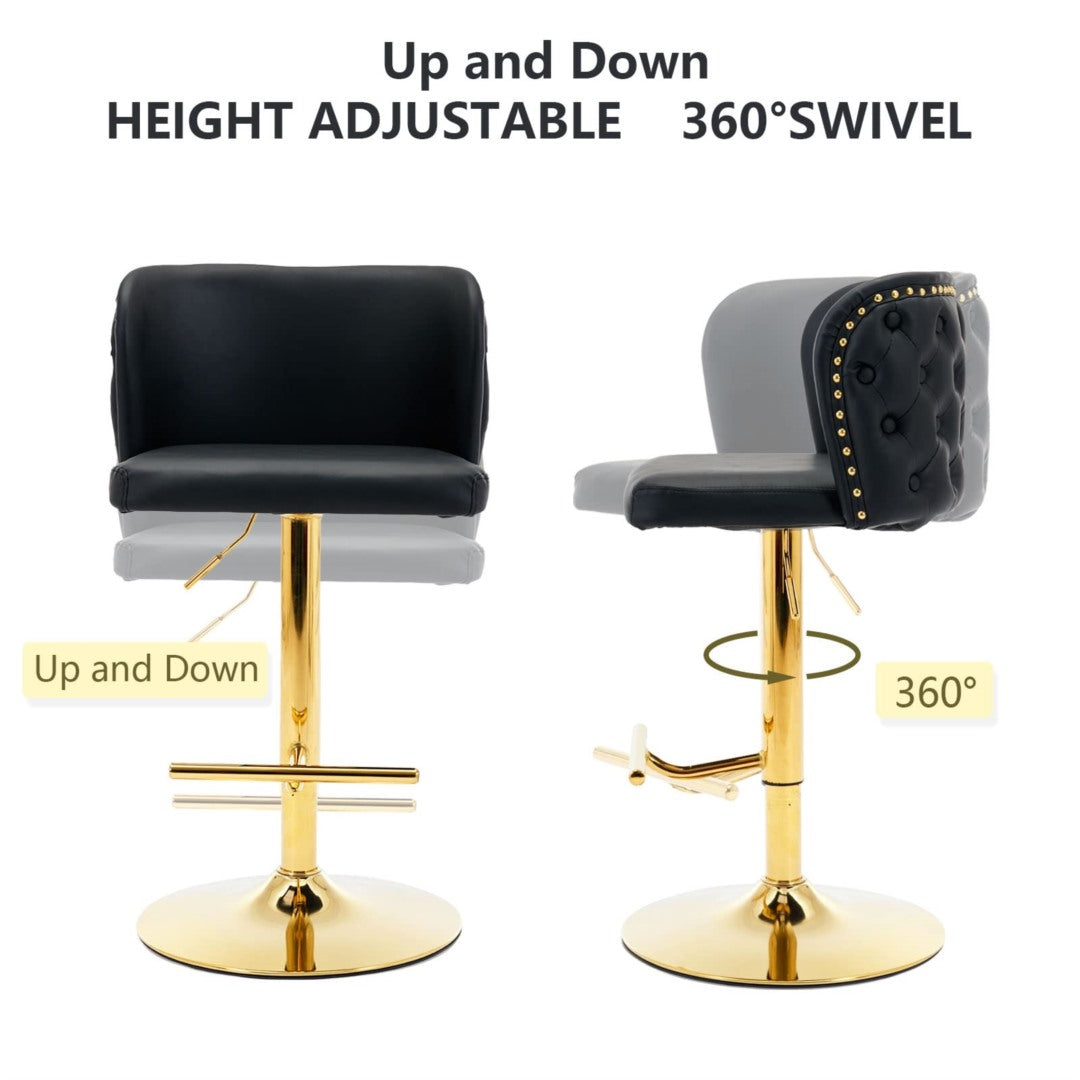 2 Black Faux Leather Swivel Bar Stools with Golden Base - Perfect for Kitchen Island, Bar Counter & Home Decor