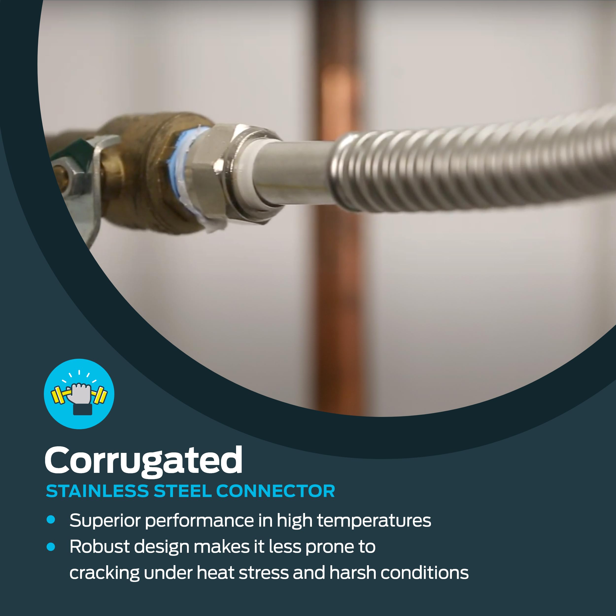 12 Inch Stainless Steel Corrugated Water Heater Connector - 3/4 Inch FIP x 3/4 Inch FIP Flexible Supply Line (Model 437012) - Perfect for Residential & Commercial Water Heater Installations