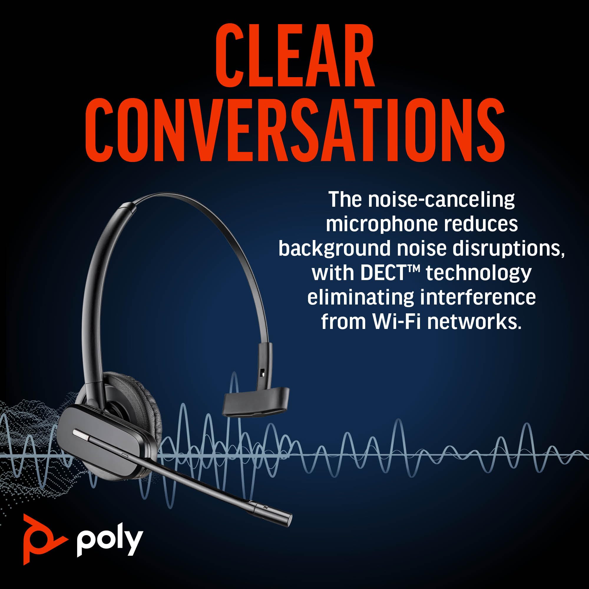 Plantronics Poly CS540 Wireless DECT Headset with HL10 Lifter - Single Ear (Mono) Convertible Headset (3 Wearing Styles) for Office & Call Center - Noise Canceling Microphone, Desk Phone Connectivity - Amazon Exclusive - Perfect for Remote Work, Customer Service & Business Communications