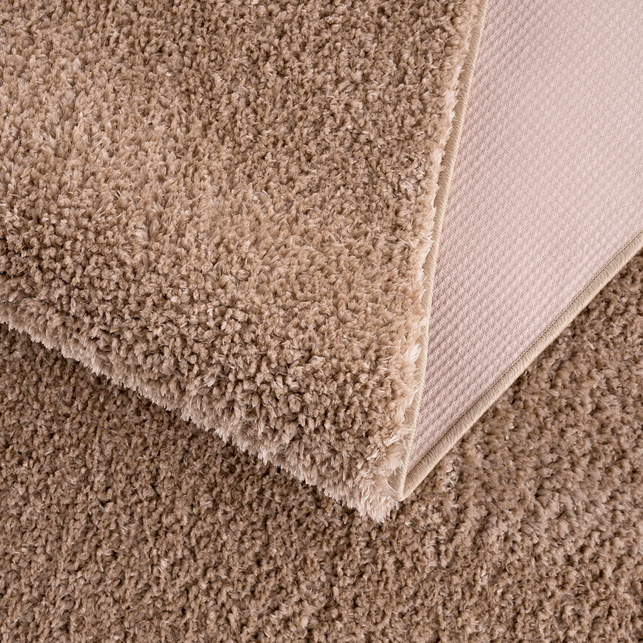 Judy Machine Washable Solid Shag Rug - Soft Fluffy Plush High Pile Carpet for Living Room & Bedroom - Blush & Brown 7'10