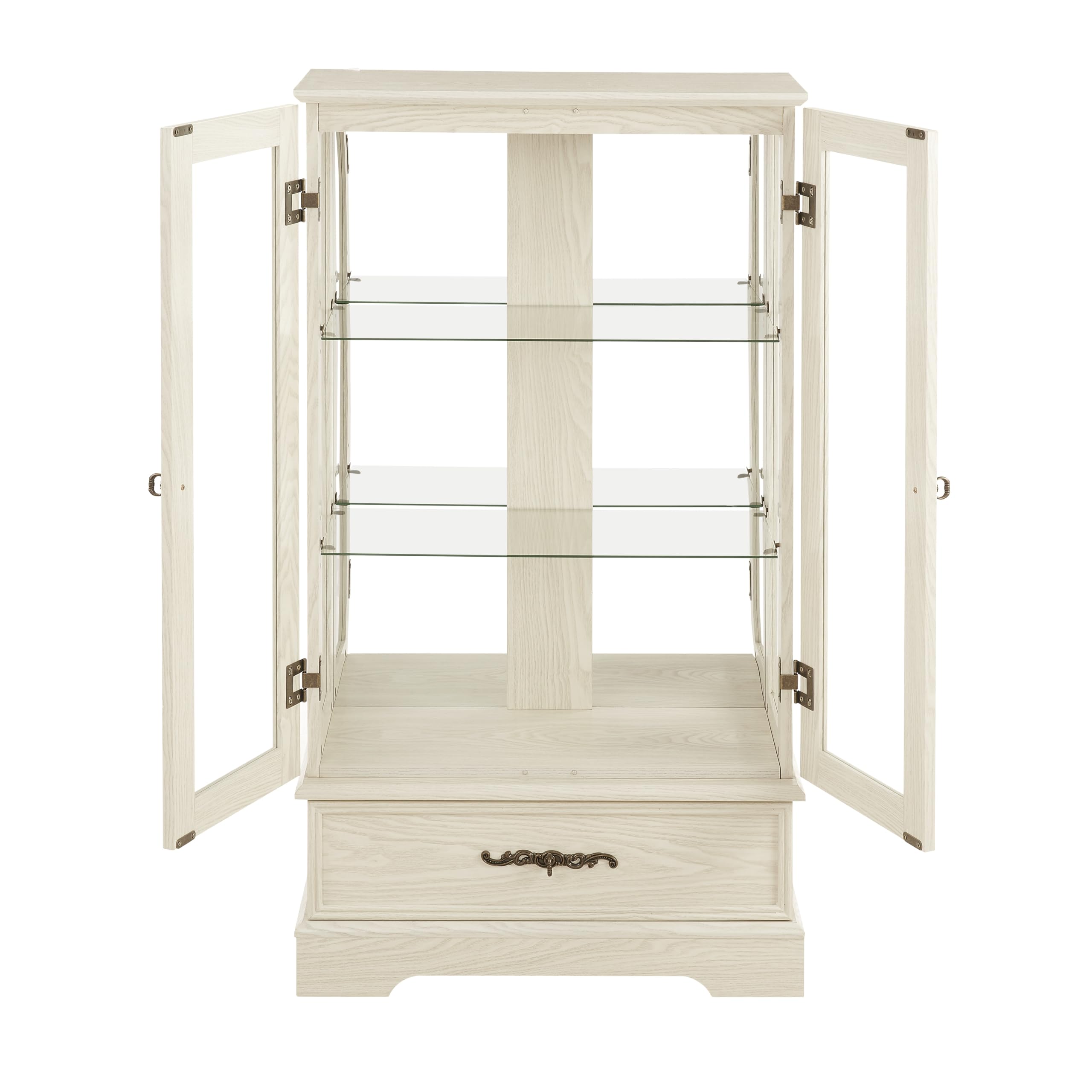 Dolonm White 3-Tier Glass Curio Cabinet with LED Lights & Storage Drawer - Adjustable Shelves Display Cabinet for Living Room, Kitchen, Dining Room - Perfect for Showcasing Collectibles, China, or Home Decor