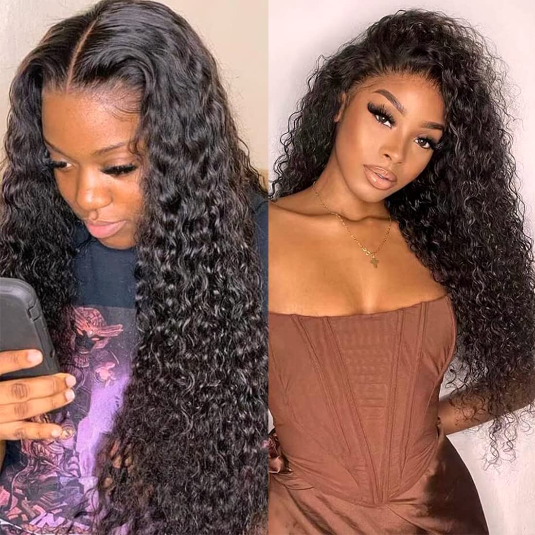 NOBLE STAR 30 Inch Long Curly Lace Front Wig with HD Lace & Baby Hair - 130% Density Human Hair Synthetic Blend Wig for Women (Dark Brown) | Perfect for Cosplay, Daily Wear & Special Occasions