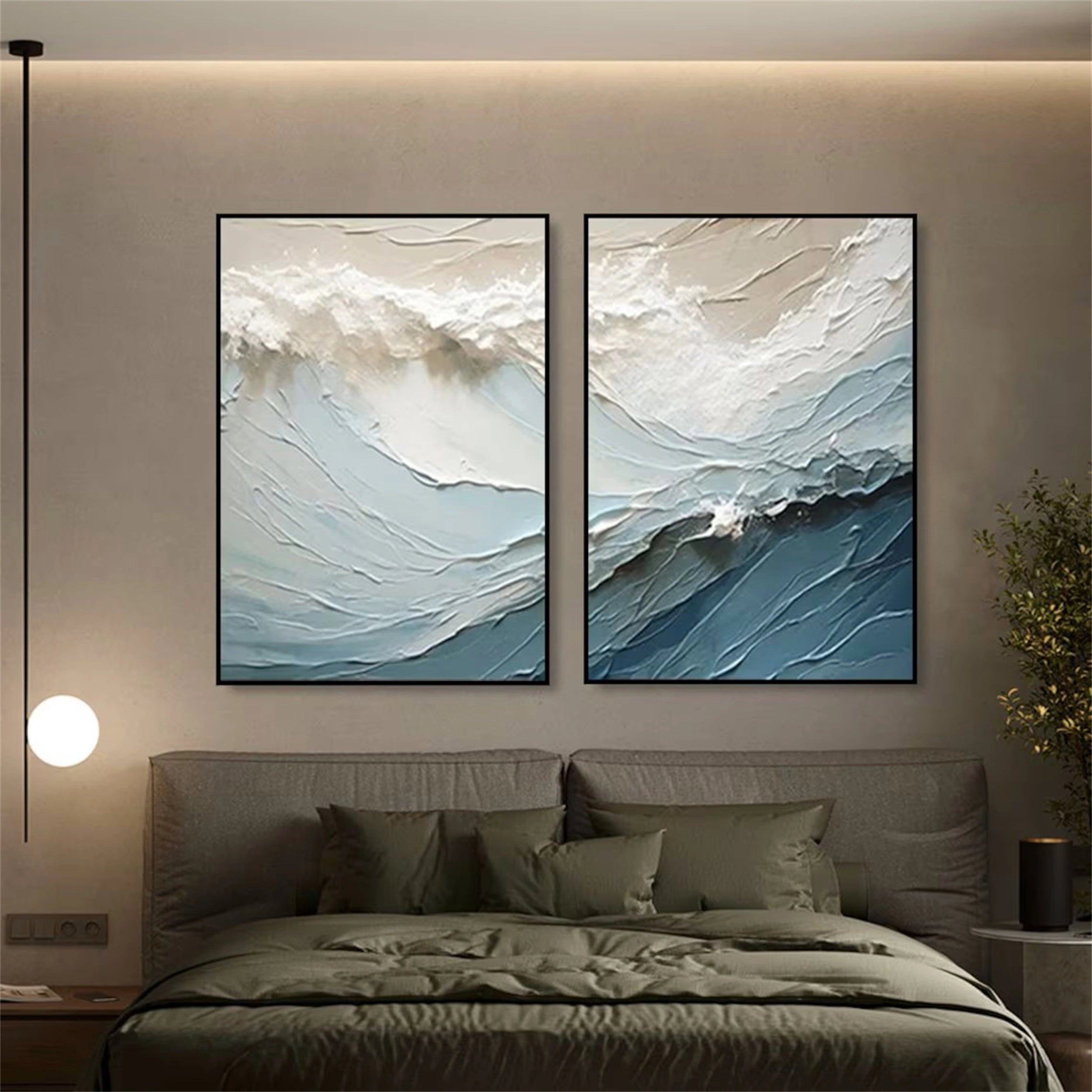 Ocean and Sky Wall Art Set of 2 - Handmade Canvas Paintings for Home Decor - Perfect for Living Room, Bedroom & Office