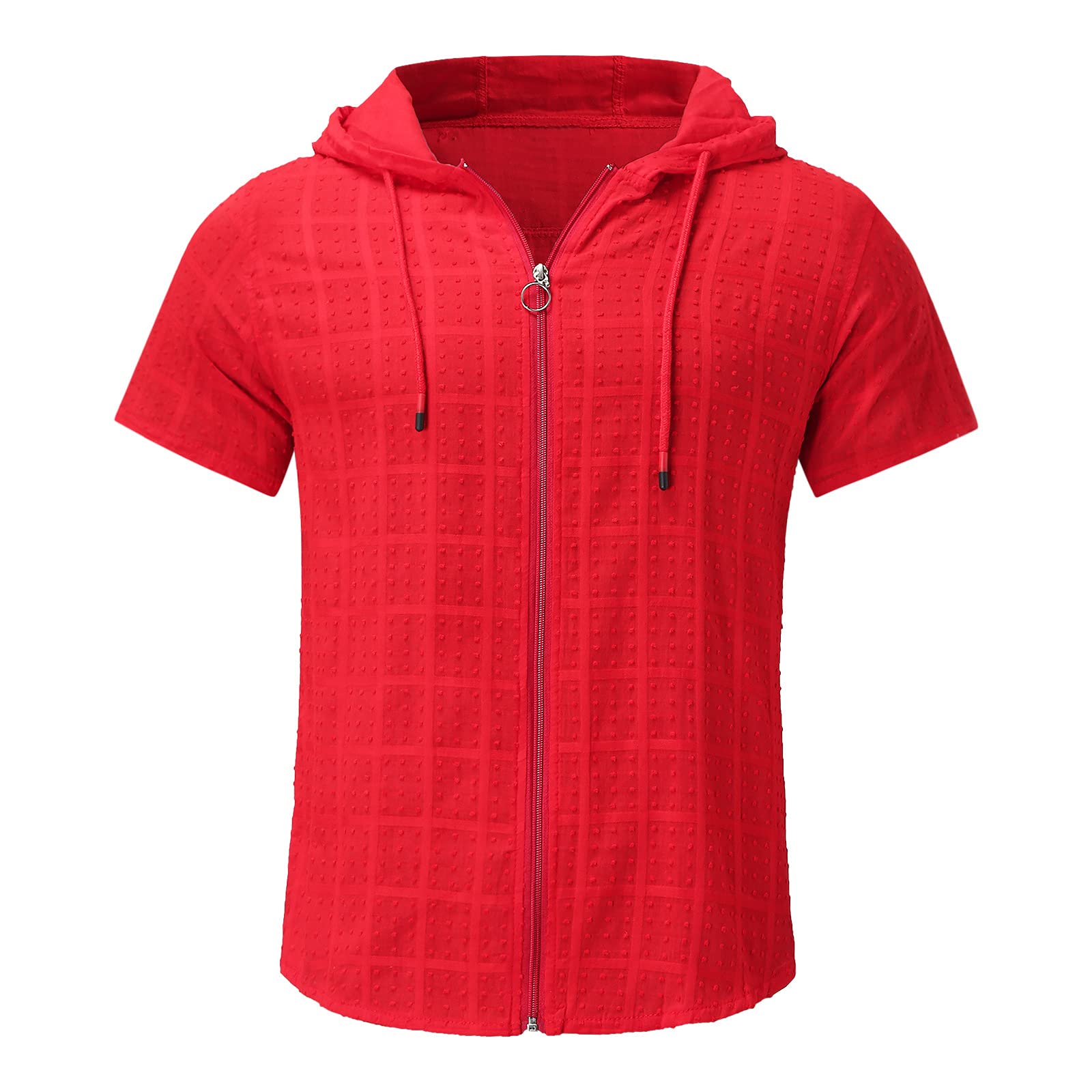 Men's Casual Short Sleeve Zipper Hoodie - Solid Color Drawstring Pullover T-Shirt & Peach Dress Shirt for Everyday Wear | Perfect for Work, Travel and Outdoor Activities