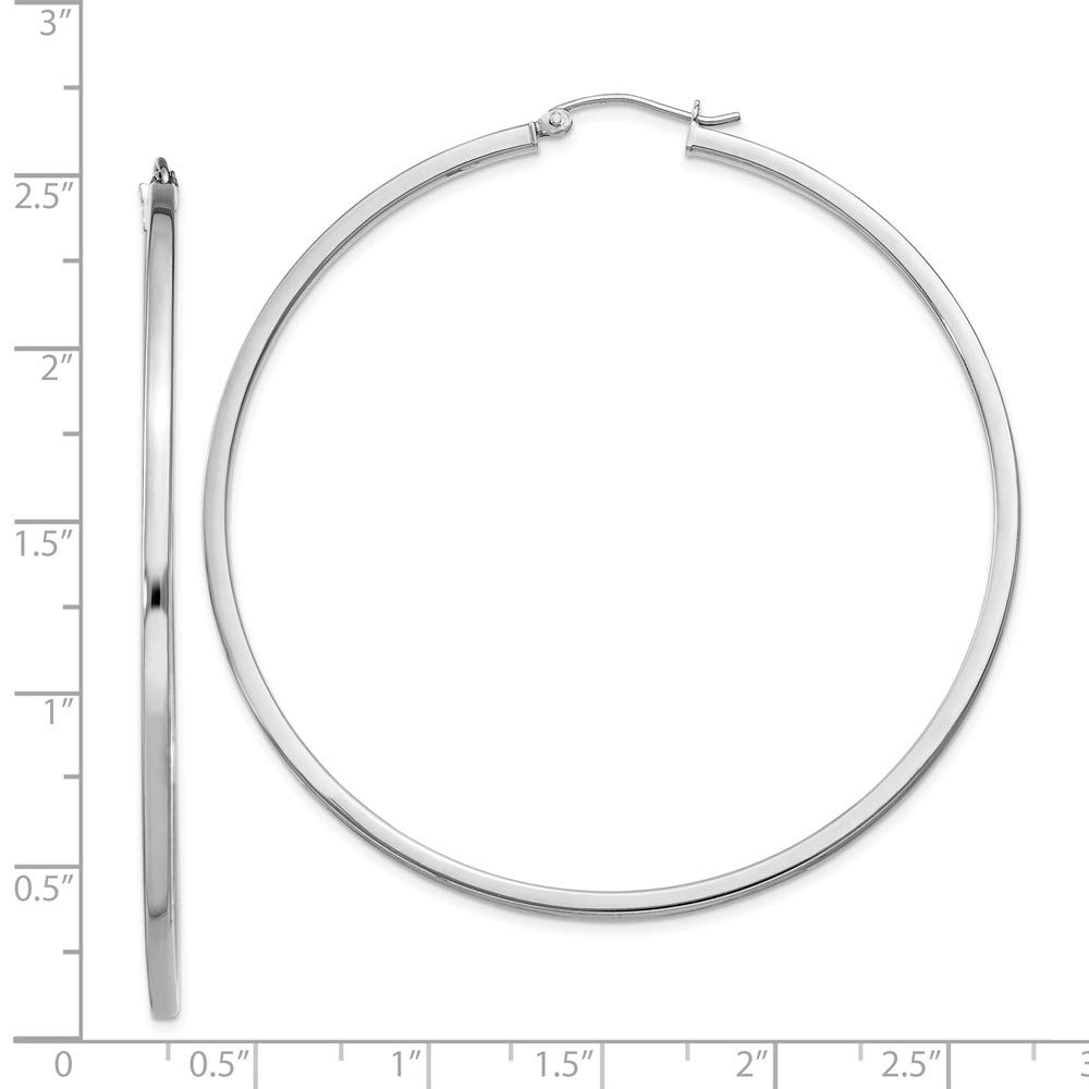 925 Sterling Silver 2mm Square Tube Hoop Earrings - 62mm x 60mm | Minimalist Dainty Everyday Jewelry for Women | Perfect for Office, Date Night & Casual Outfits