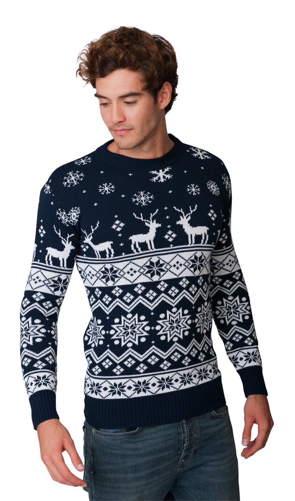 Christmas Santa Fairisle Sweater for Men & Women - Unisex Nordic Navy Holiday Party Jumper - Sizes S/M/L/XL/2XL/3XL/4XL - Perfect for Xmas Parties, Office Celebrations & Festive Gatherings