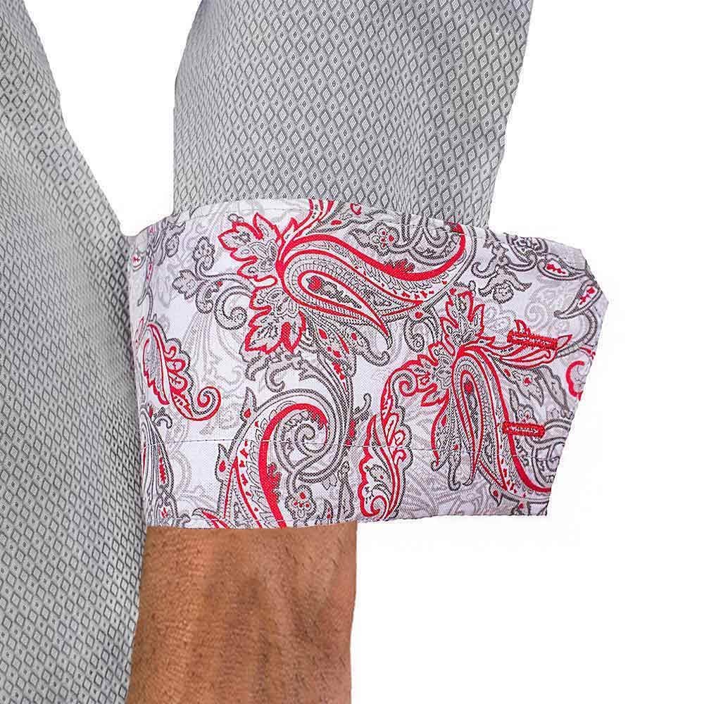 Premium Gray & Red Paisley Pattern Men's Dress Shirts | 100% Made in USA | Formal & Business Attire for Office, Weddings & Special Occasions