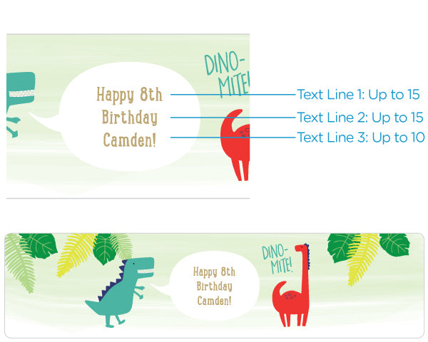 Custom Water Bottle Labels for Dino Themed Birthday Parties - Personalized Name Stickers for Kids' Party Favors & School Events