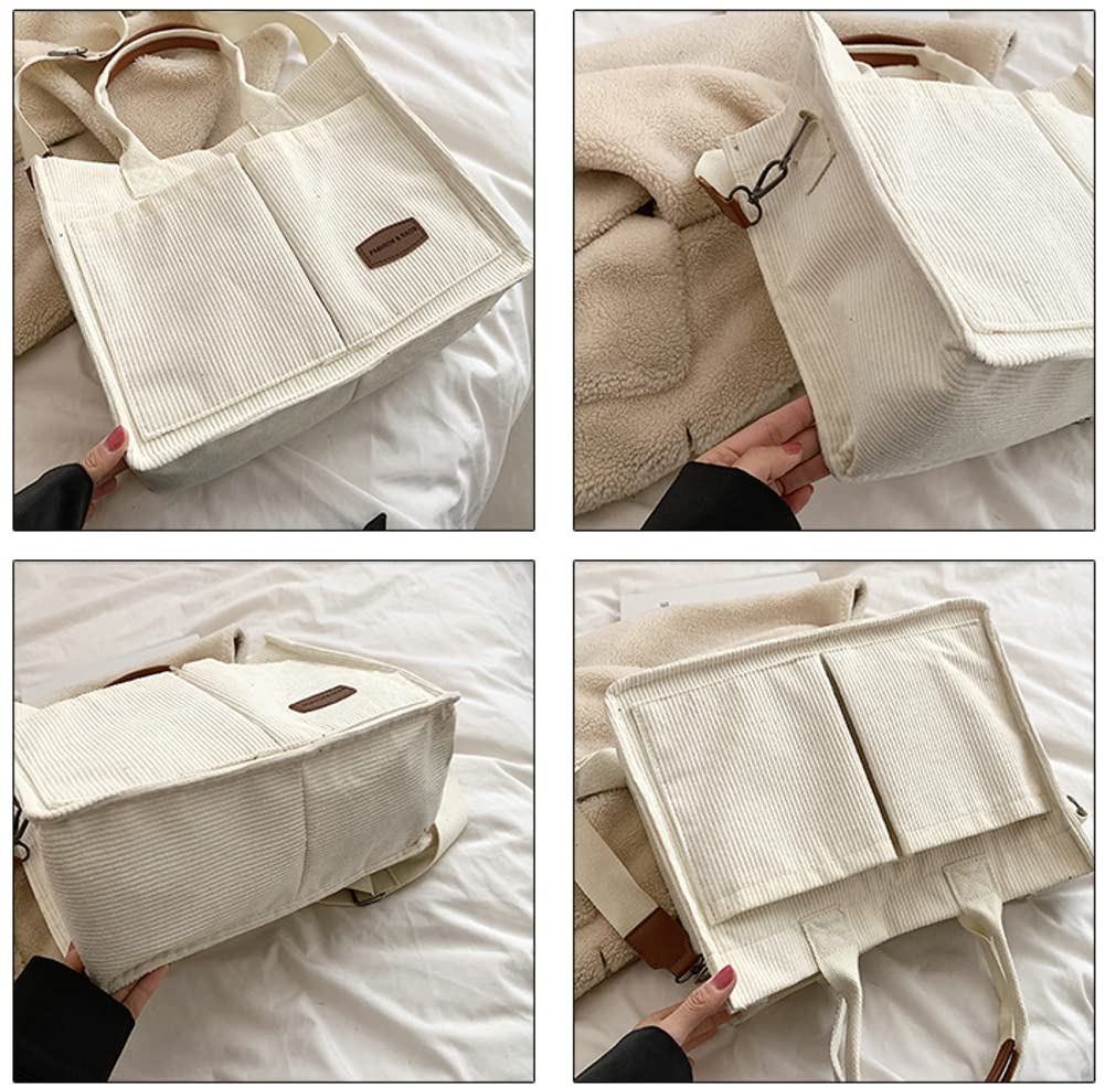 Stylish Women's Corduroy Tote Bag - Fashionable Casual Hobo Messenger Shoulder Bag with Multiple Pockets | Perfect for Work, Shopping & Travel Accessories