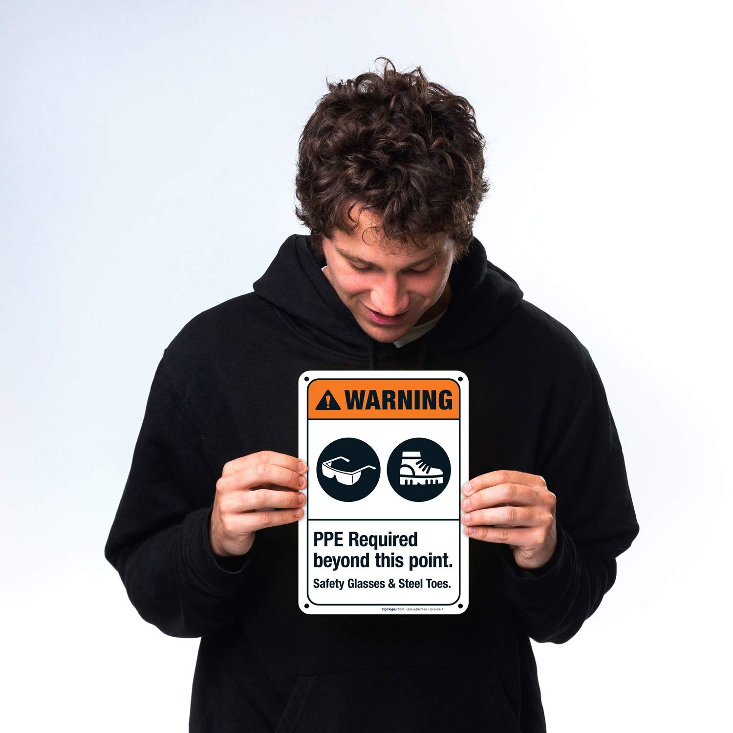 ANSI Warning Sign - PPE Required Beyond This Point Safety Glasses & Steel Toes Sign | 10x7 Inches Rust-Free .040 Aluminum | Fade-Resistant for Indoor/Outdoor Use | Made in USA | Workplace Safety & Construction Site Signage