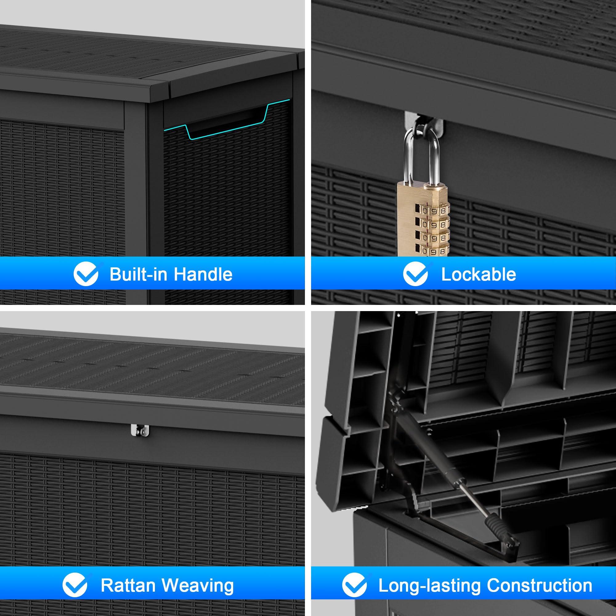260 Gallon Large Outdoor Storage Deck Box - Waterproof, Lockable Resin Container for Patio Furniture, Garden Tools & Pool Supplies | Perfect for Backyard, Deck & Poolside Organization (Black)