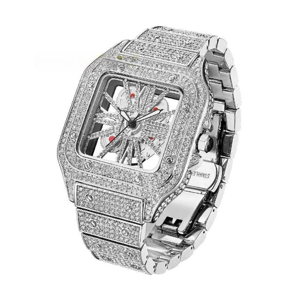 8 Iced Out Diamond Moissanite Silver Watch for Men - Luxury Hip Hop Bling Diamond Watch - Perfect for Parties, Gifts & Special Occasions
