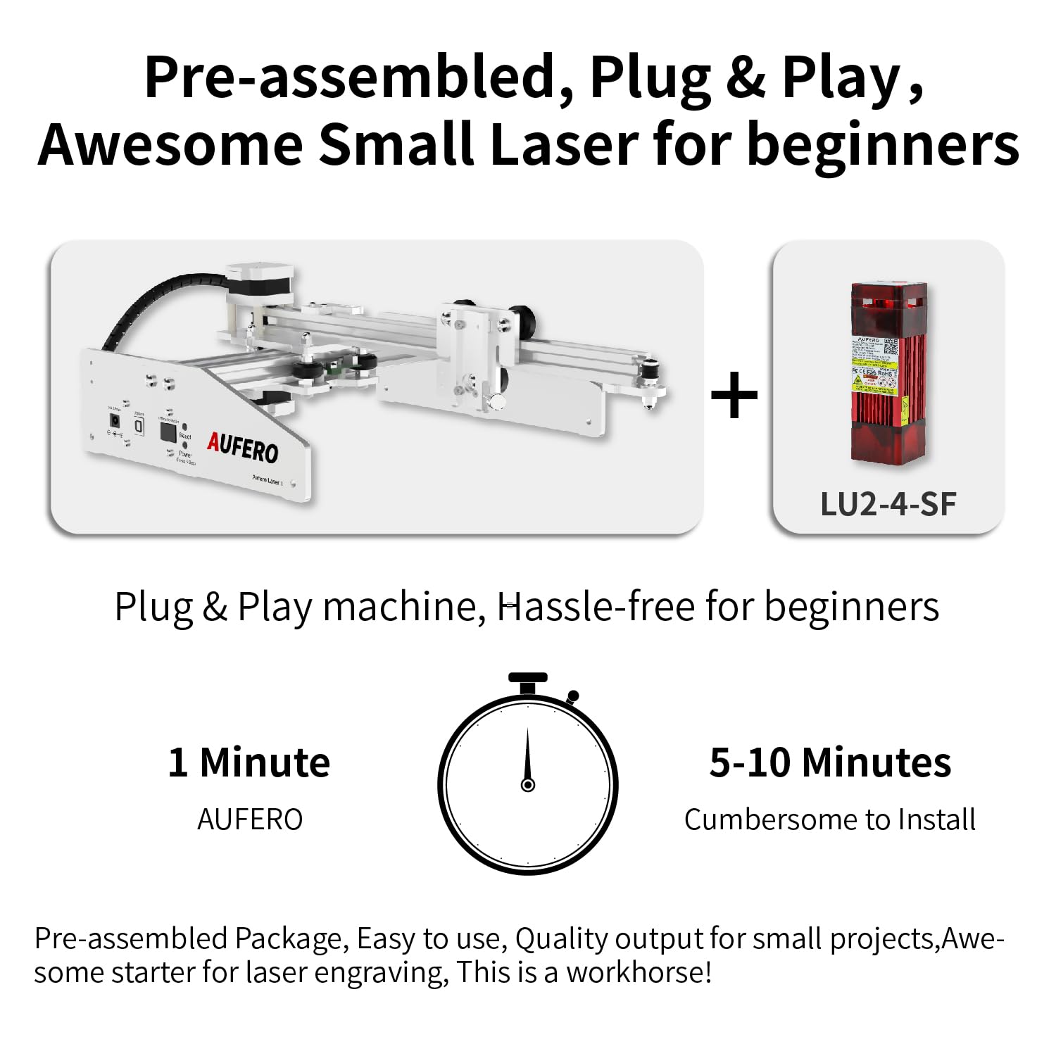 Aufero 5W Laser Engraver Machine for Wood, Leather & Metal - Compact 7.1x7 Inch Engraving Area, DIY Crafts & Personalized Gifts - Beginner-Friendly Desktop Laser Engraving Tool for Home, Small Business & Hobbyists