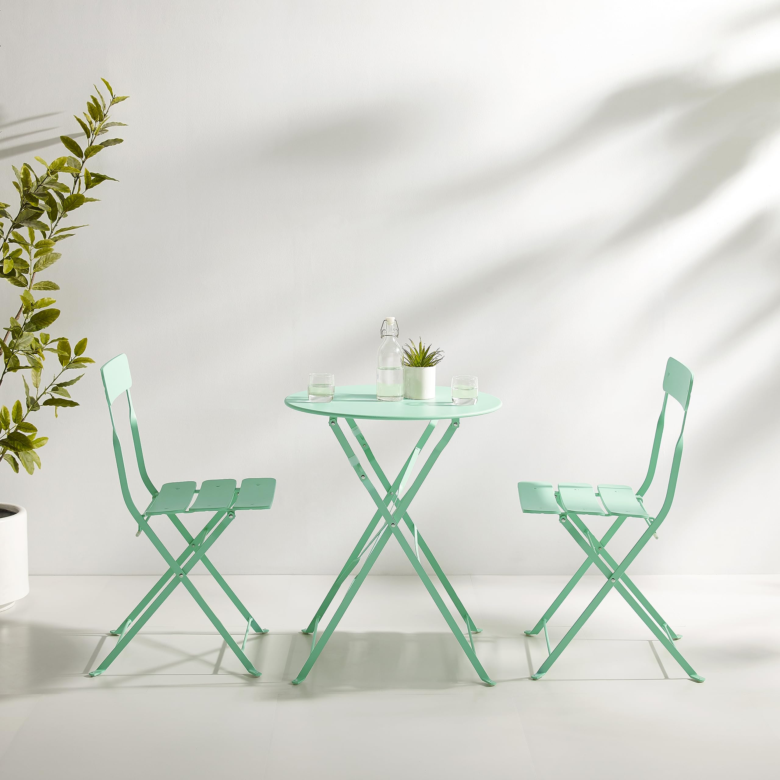 Crosley Karlee 3-Piece Indoor/Outdoor Bistro Set - Retro Metal Folding Patio Table & Chairs in Mint Green - Perfect for Small Balconies, Gardens & Backyard Dining