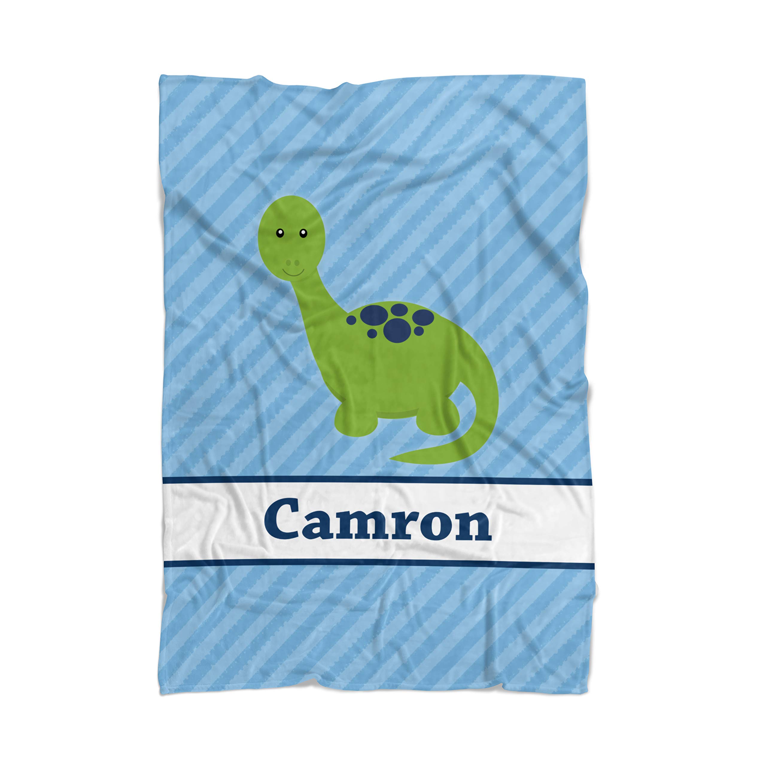 Personalized Dinosaur Throw Blanket - Custom Name Blue Dino Fleece Blanket for Kids Room, Nursery Decor & Cozy Gift