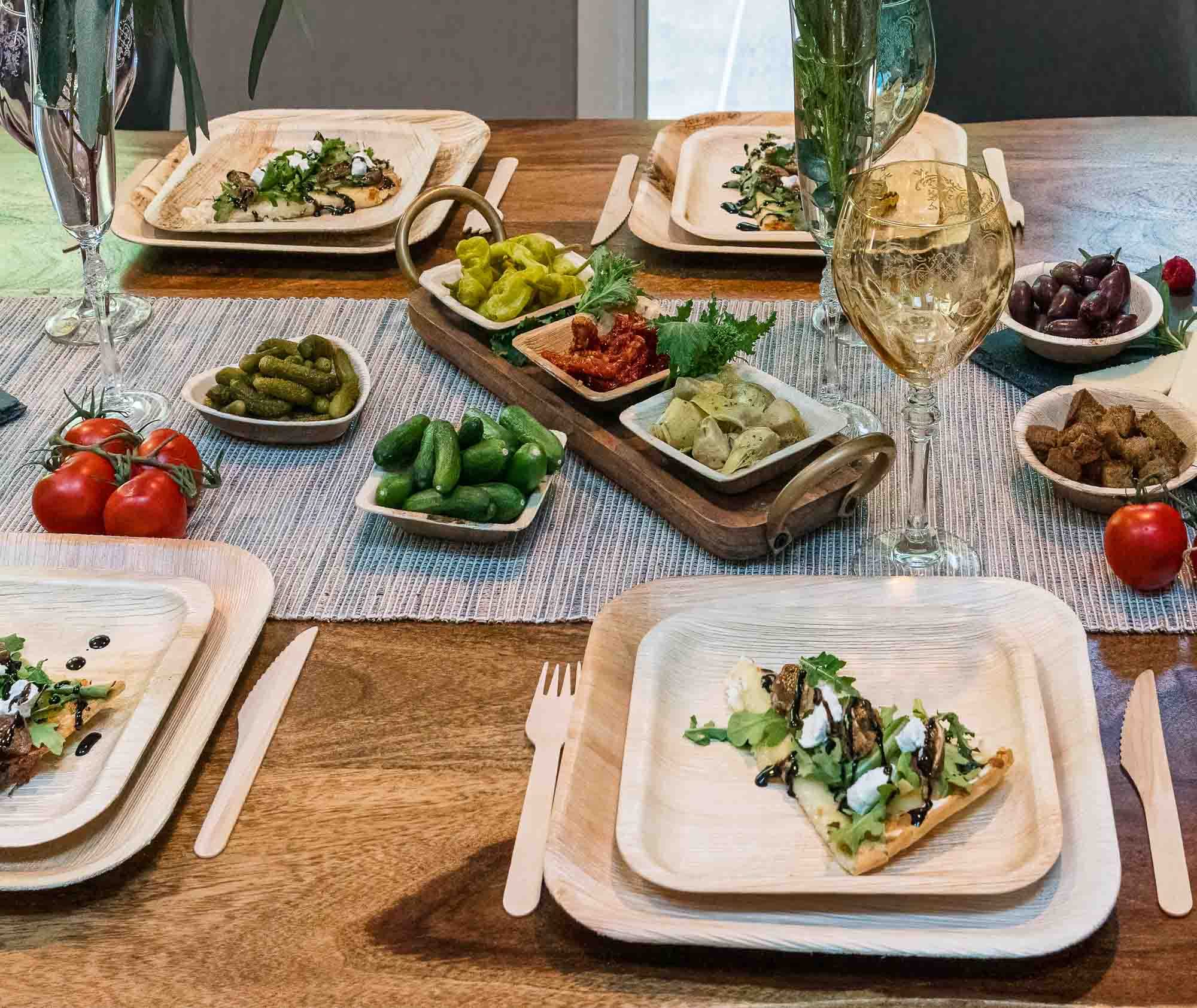 ECODECO 10 Inch Square Palm Leaf Compostable Plates - 50 Pack Eco-Friendly Disposable Dinnerware Set with Cutlery, Biodegradable Like Bamboo Plates for Parties, Picnics & Sustainable Events