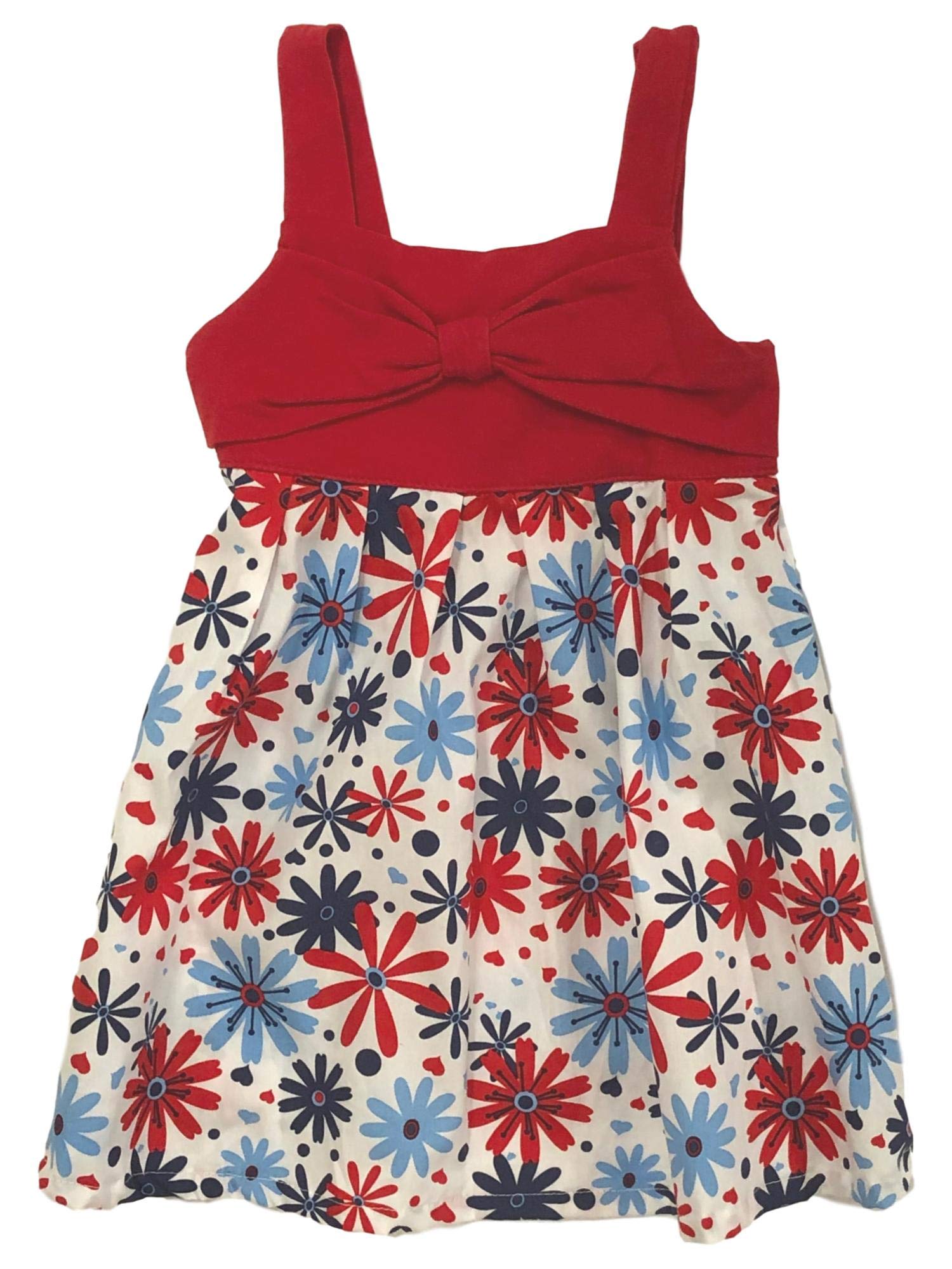 Patriotic Floral Daisy Sun Dress for Infant & Toddler Girls - Red & Blue, Size 24M | Perfect for 4th of July, Summer Outfits & Photoshoots