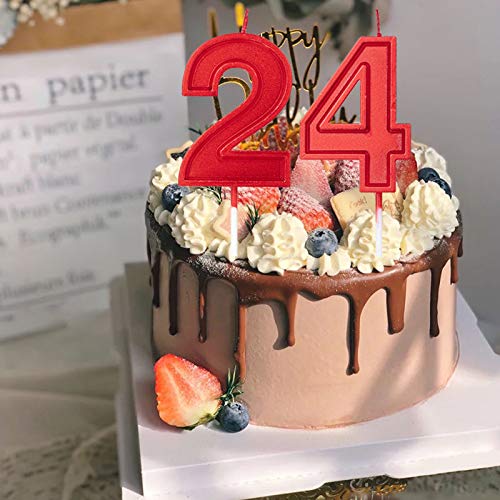 2.76 Inch Red Glitter Number 4 Birthday Candles - Cake Topper Decoration for Wedding Anniversary, Party Celebration - Perfect for Birthday Cakes, Cupcakes, and Dessert Table Displays