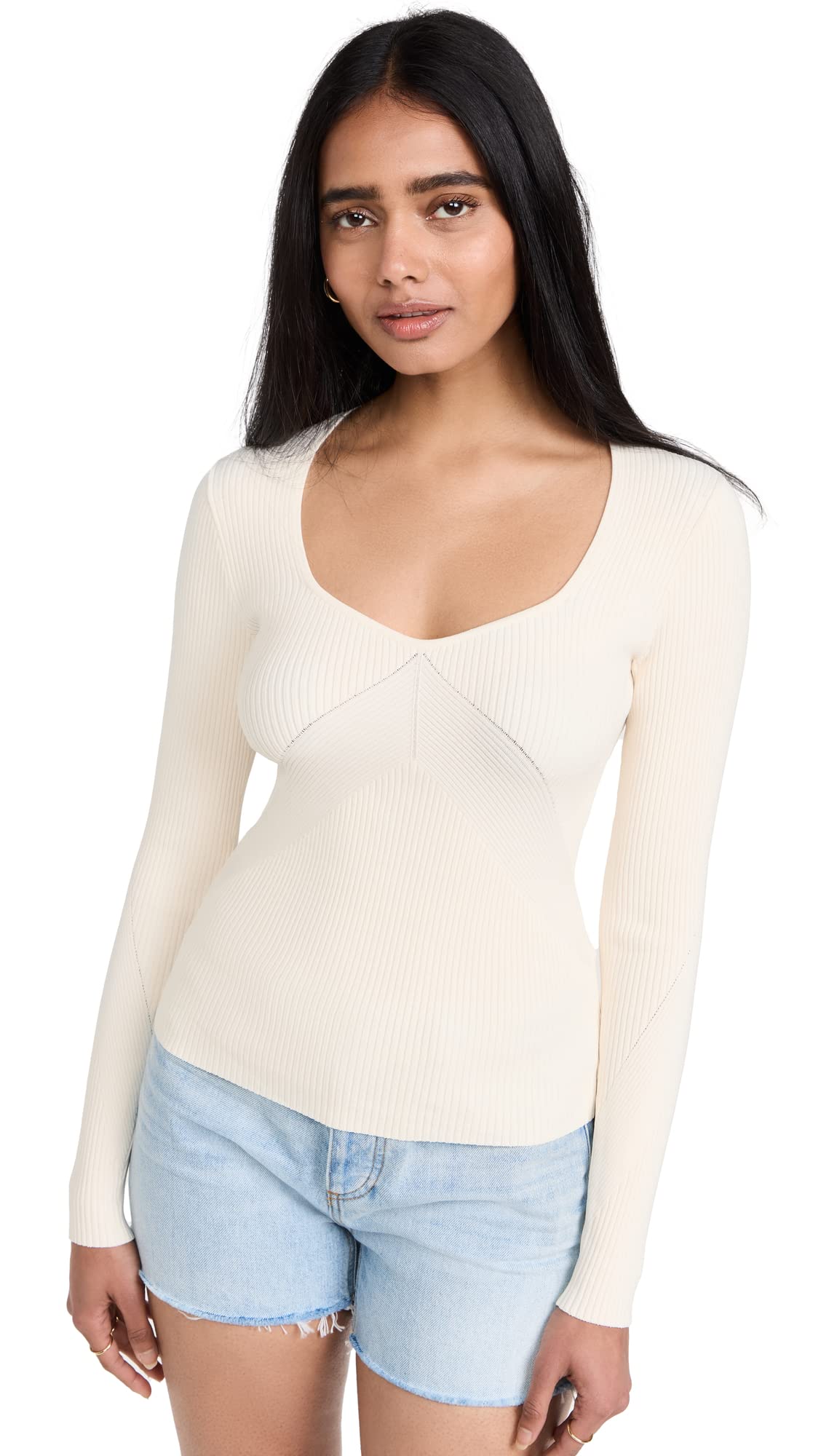 rag & bone Women's Asher Long Sleeve Top - Soft Cotton Crewneck Blouse for Casual & Office Wear | Trendy Fall & Winter Layering Essential