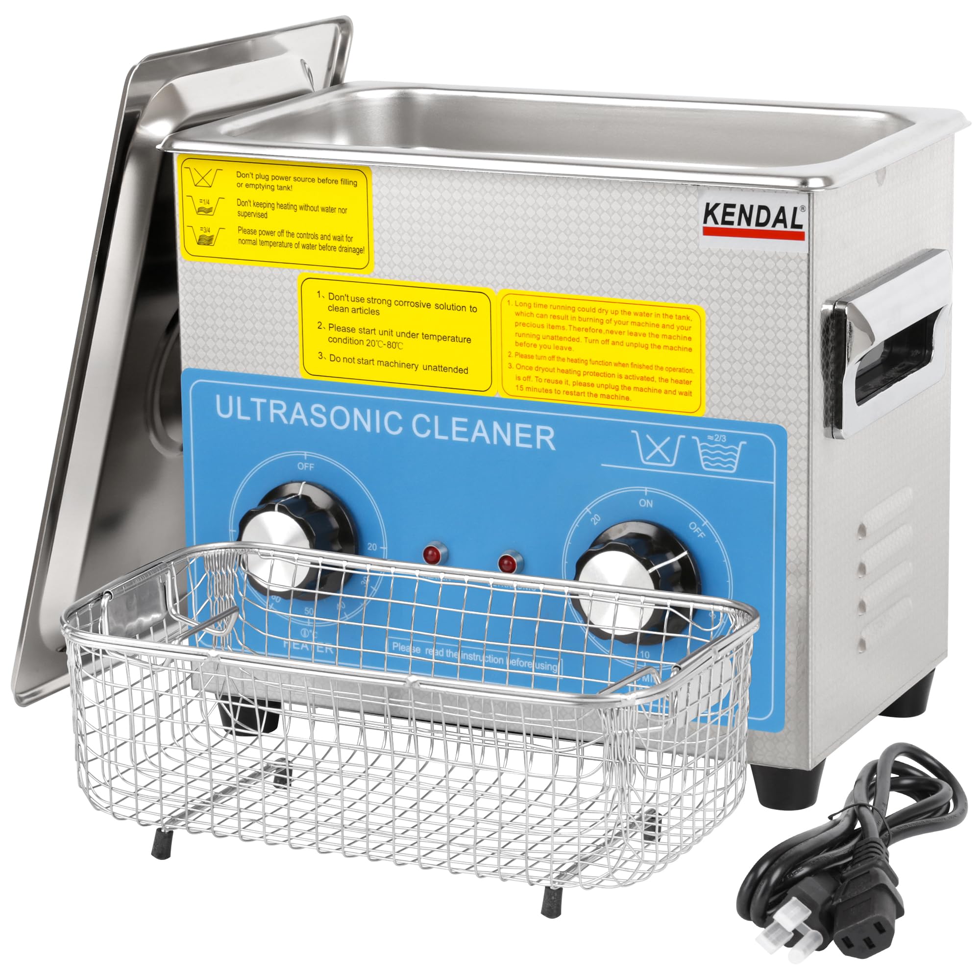 Kendal Commercial Grade 220W 3L Ultrasonic Cleaner HB-23MHT - Professional Jewelry, Dental Tools & Eyeglass Cleaning for Home & Business Use