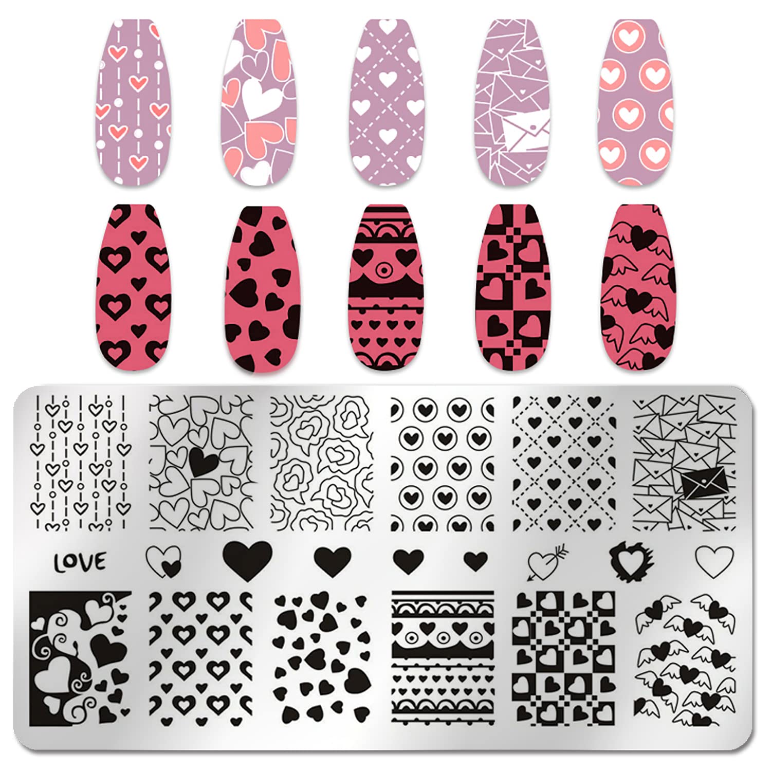 6-Piece Valentine's Day Nail Stamp Kit - Heart Nail Art Stamping Plates, Stencils & Polish Tools for Acrylic Nails | DIY Holiday Nail Designs for Parties, Gifts & Romantic Dates