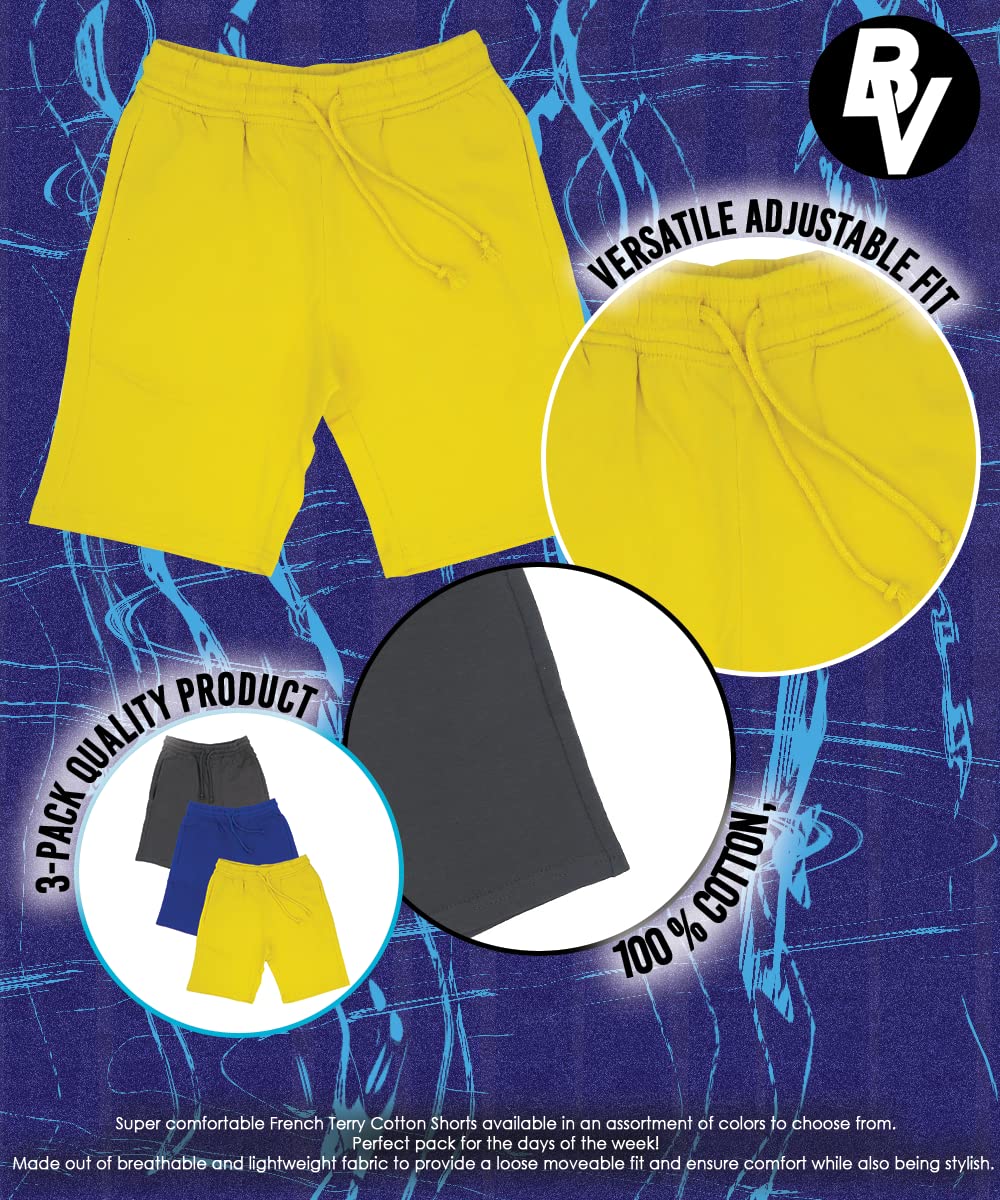 BROOKLYN VERTICAL Boys 3-Pack Cotton French Terry Jogger Shorts with Drawstring & Pockets - Athletic & Casual Wear for Sports, Play & Everyday Comfort