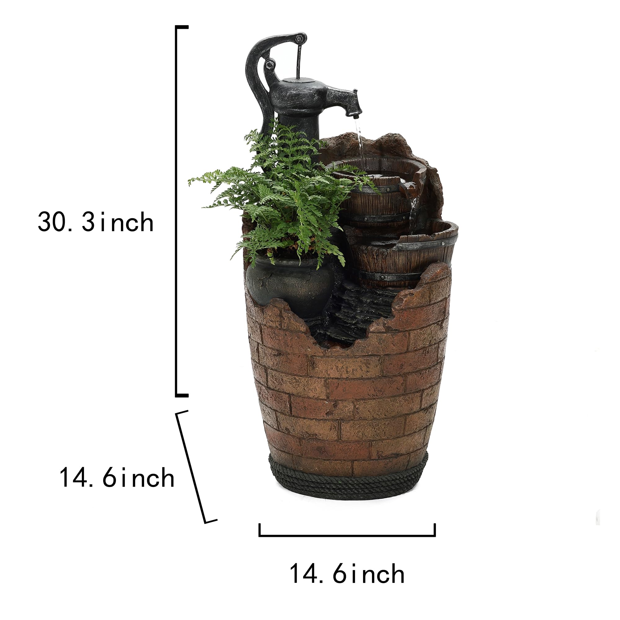 Glenville Outdoor Water Pump Cascading Fountain - Decorative Garden Water Feature for Patio, Yard, and Landscaping