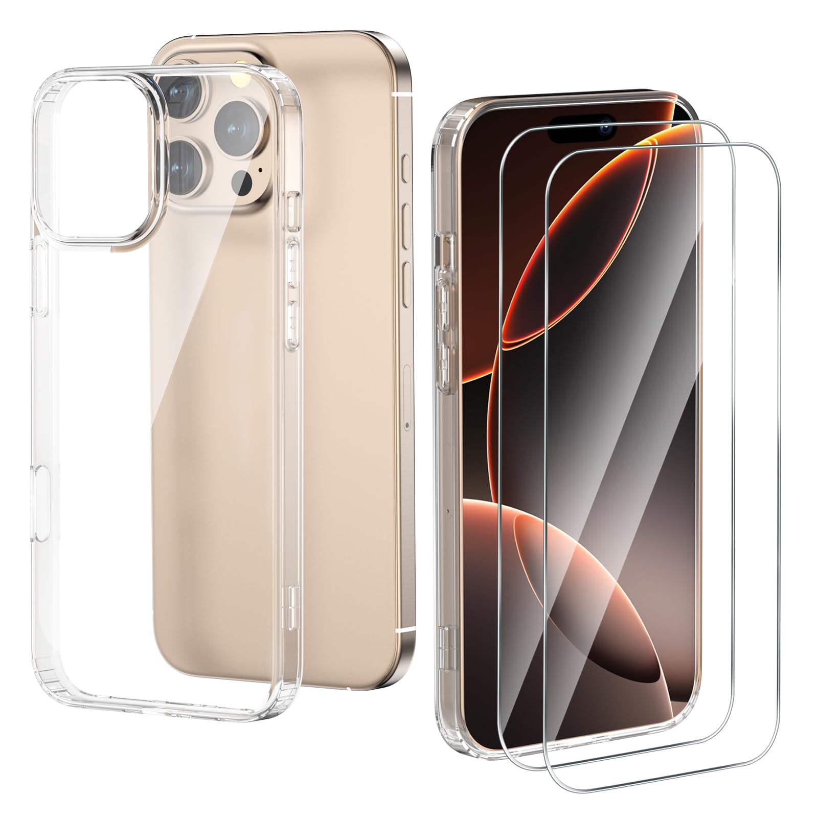 Olycism iPhone 16 Pro Case with 2X Screen Protector - Ultra Thin Clear TPU Shockproof Cover | Anti-Yellowing, Scratch Resistant, Flexible Protection | Perfect for Daily Use, Travel & Outdoor Activities