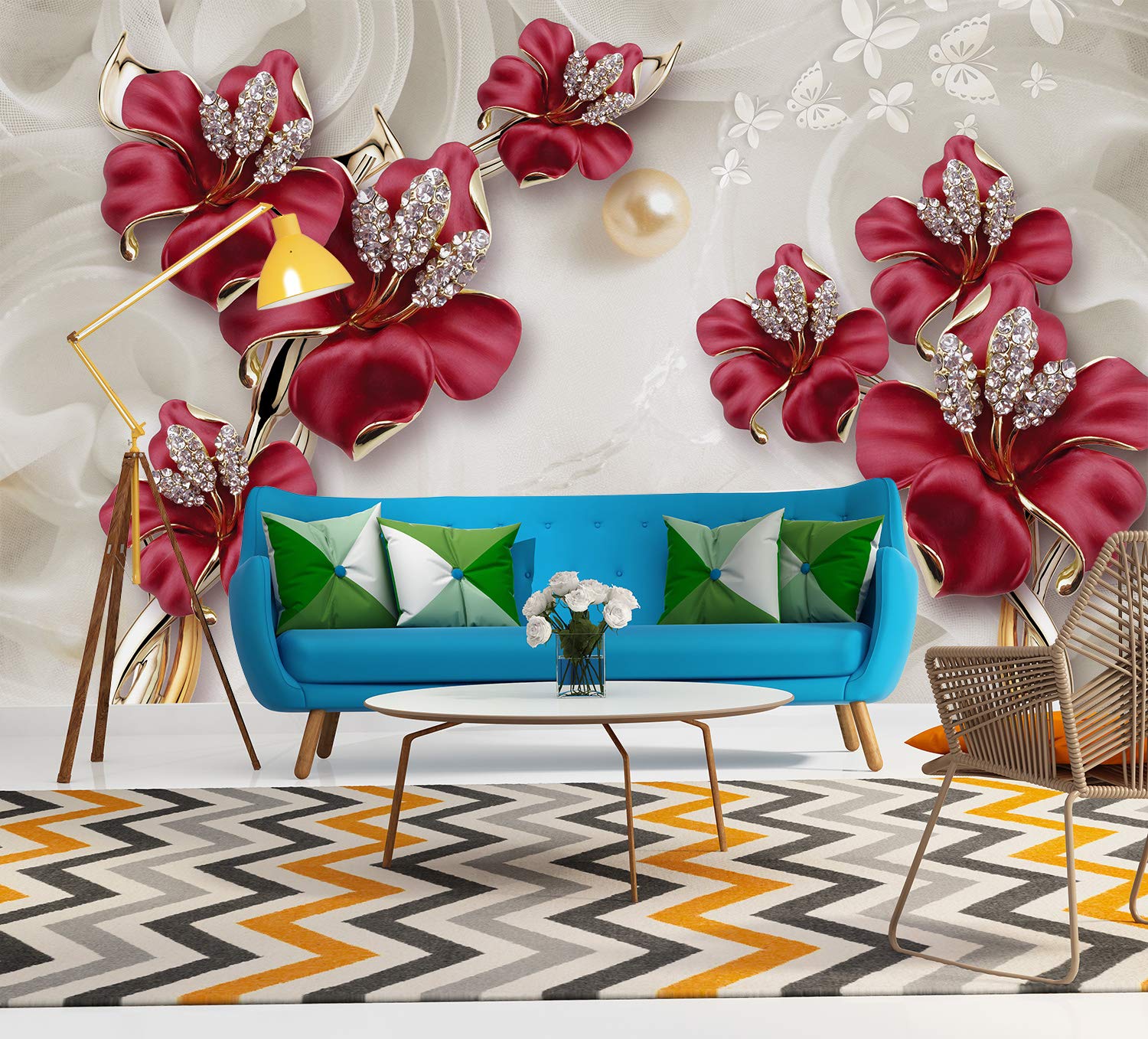 FLFK 3D Flower Jewelry Peel and Stick Wallpaper - Self-Adhesive Wall Mural for Living Room, Bedroom Decor - 141.7x98.4 Inches - Perfect for Home Renovation, Accent Walls & DIY Interior Design Projects