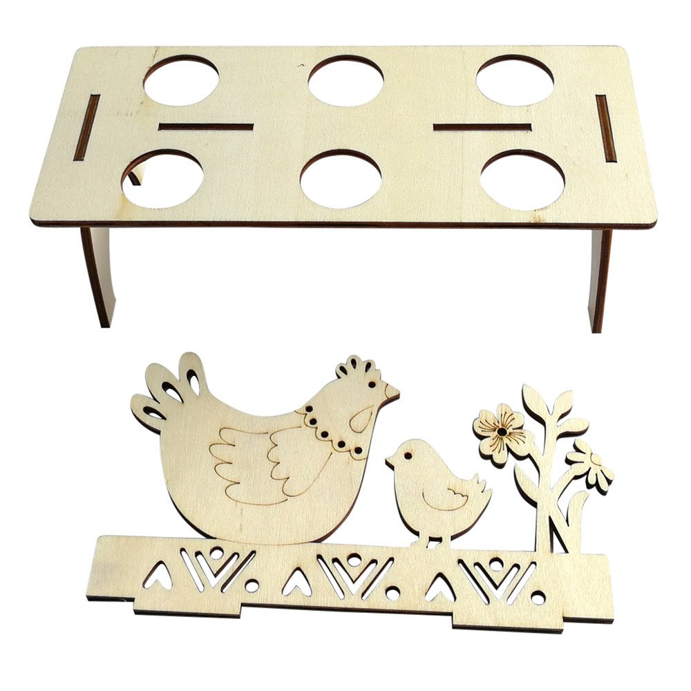 HHmei Wooden Easter Egg Display Shelf - Bunny & Hen Pattern Kids' Egg Holder for Easter Decor - Perfect for Easter Basket Fillers, Home Decor, and Kids' Playroom Organization