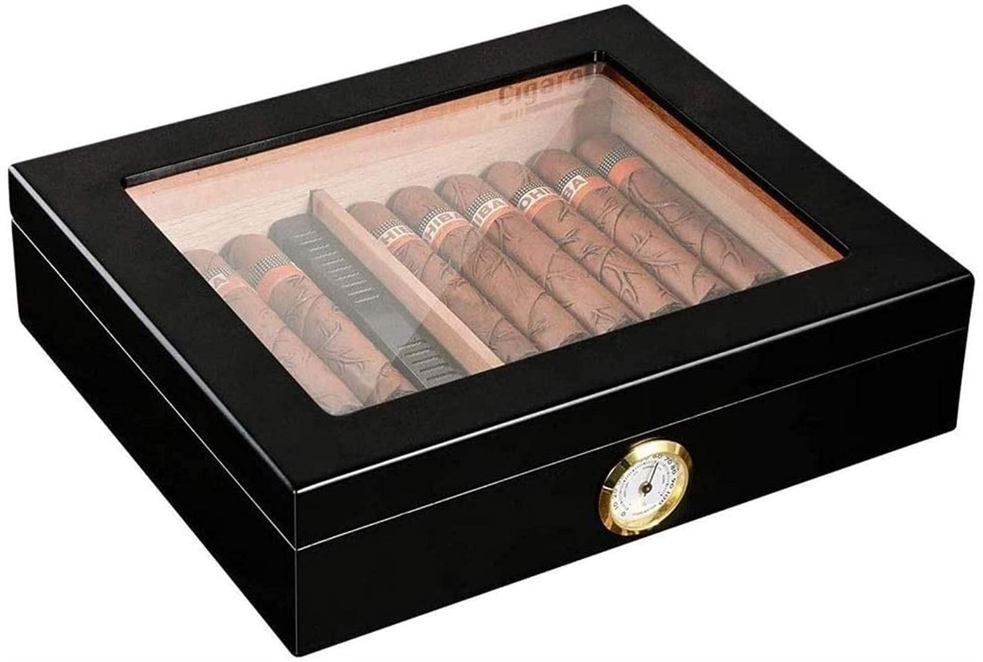 Premium Cedar Wood Table Humidor - Portable Cigar Storage Box with Removable Tray, Space-Saving Travel Suitcase Design for Home, Office & Outdoor Use