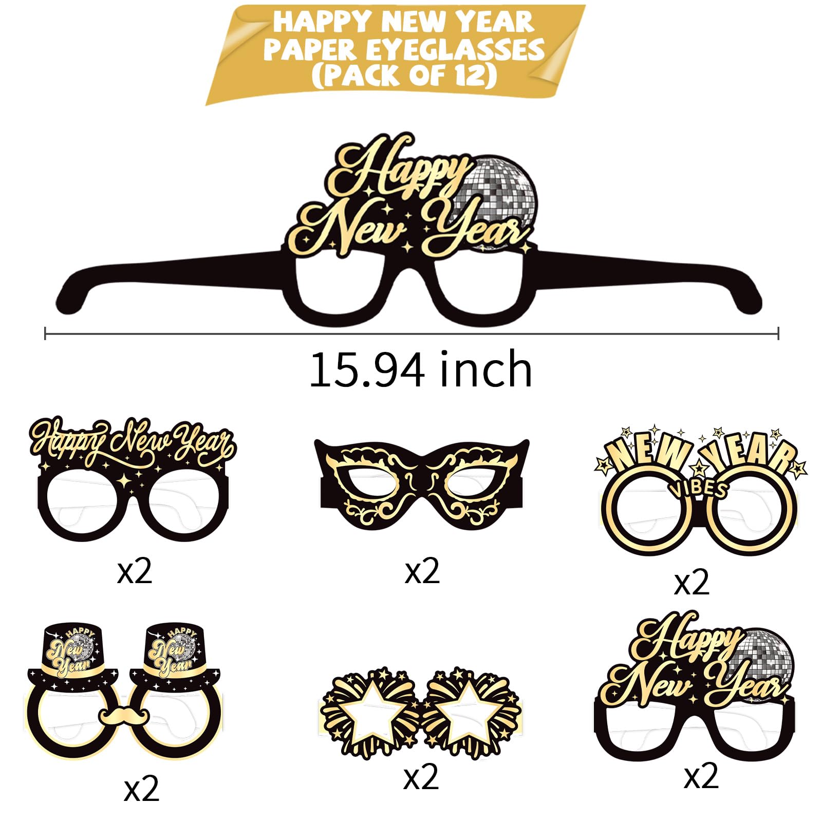 12 PCS Happy New Year Glasses 2025 - NYE Party Supplies & Decorations - Disco Themed New Year's Eve Accessories - Perfect for Countdown Parties, Club Events & Festive Celebrations