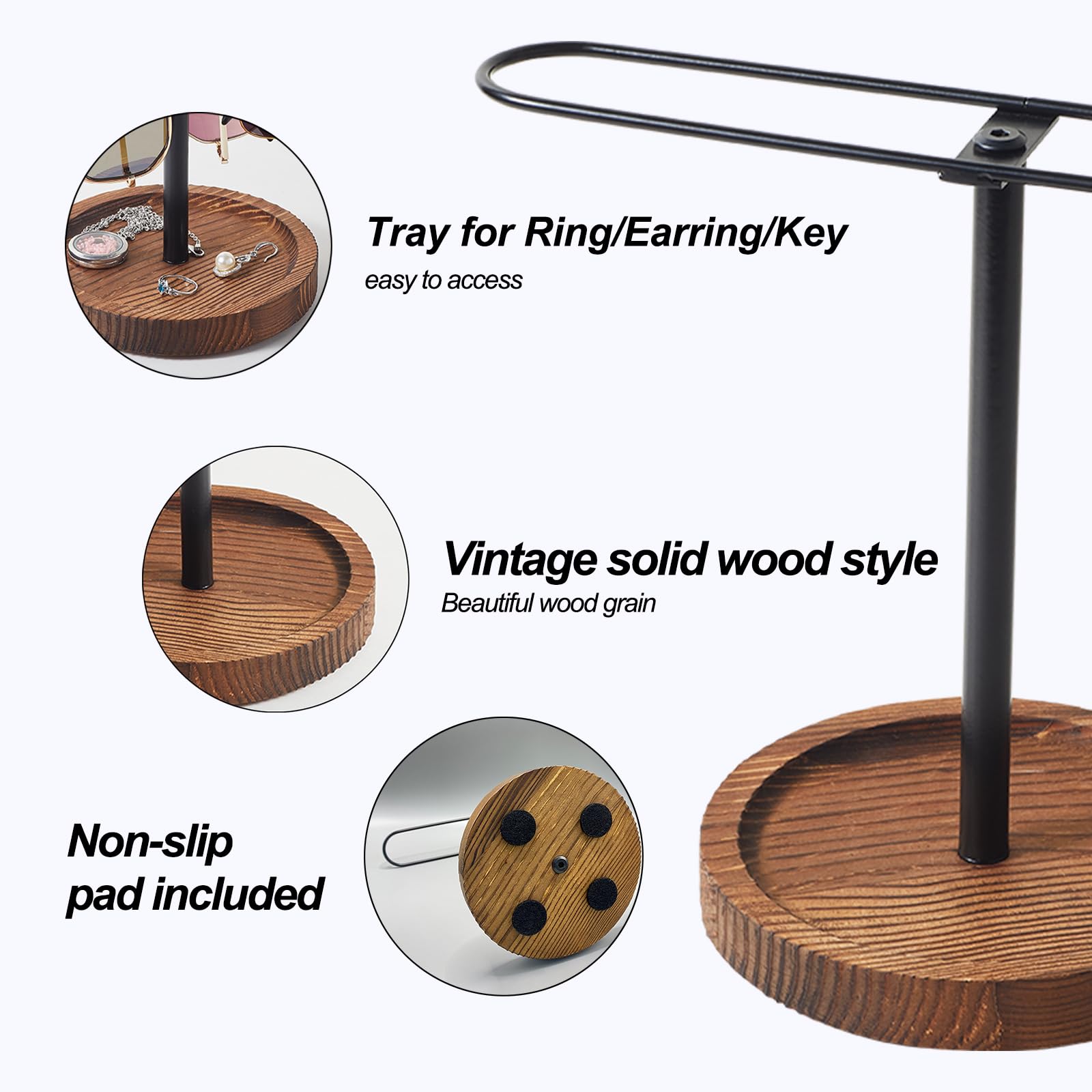 Wooden & Metal Sunglasses Organizer Stand - Multi-Glasses Holder for Men & Women - Eyeglass Storage Rack for Dresser, Desk, Nightstand - Perfect for Bedroom, Office & Travel Accessories Organization