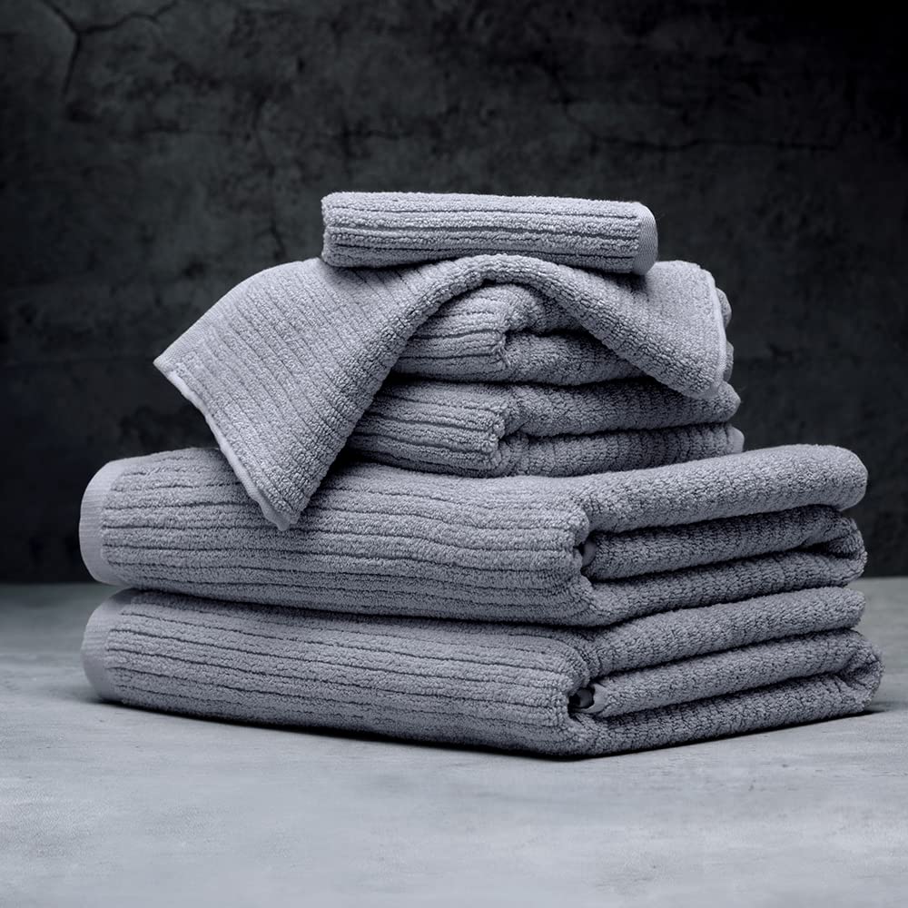 LUXOME Ultra Soft 6-Piece Bath Towel Set - Dual-Loop Design, Highly Absorbent & Quick Drying Pebble Gray Towels for Spa, Bathroom & Luxury Home Use