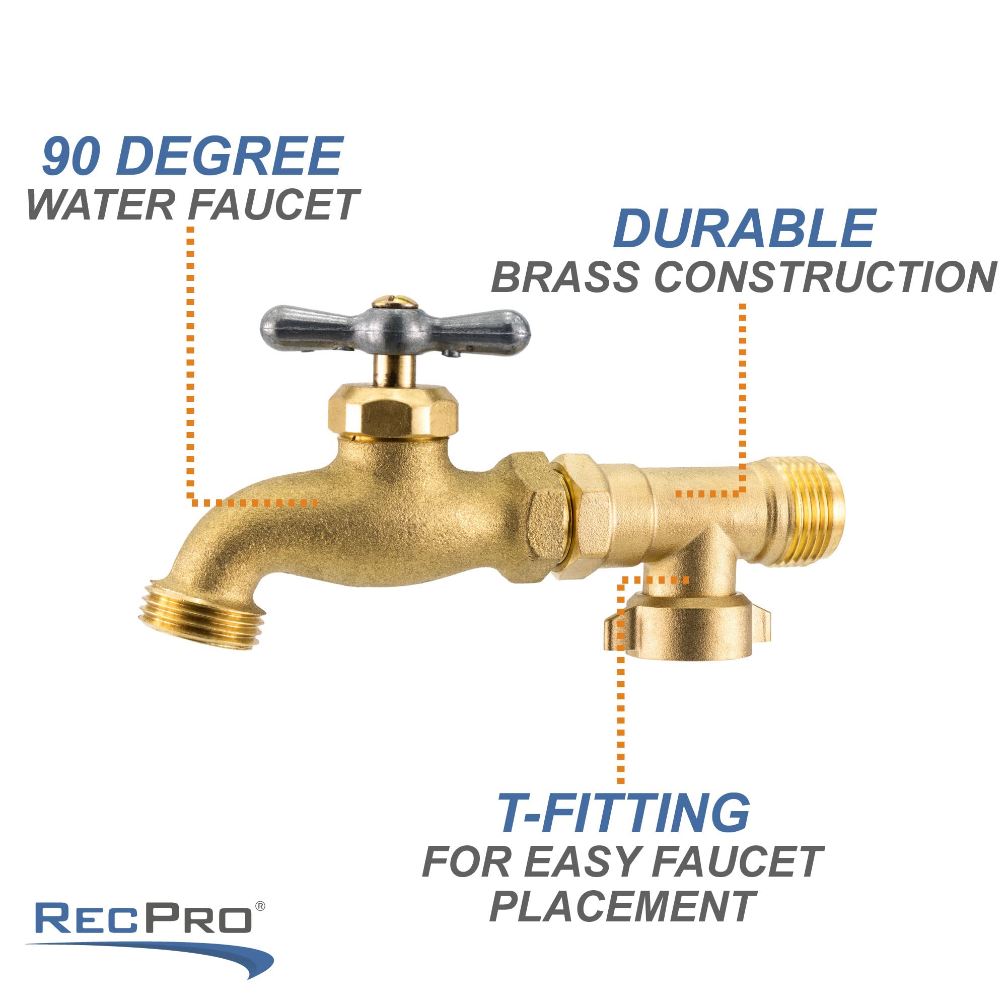 RecPro 90 Degree RV Water Faucet - Brass Outdoor Water Spigot for Camper, Travel Trailer & Motorhome | Connects to Fresh Water Inlet | Perfect for Outdoor Washing, Drinking & Camping Needs