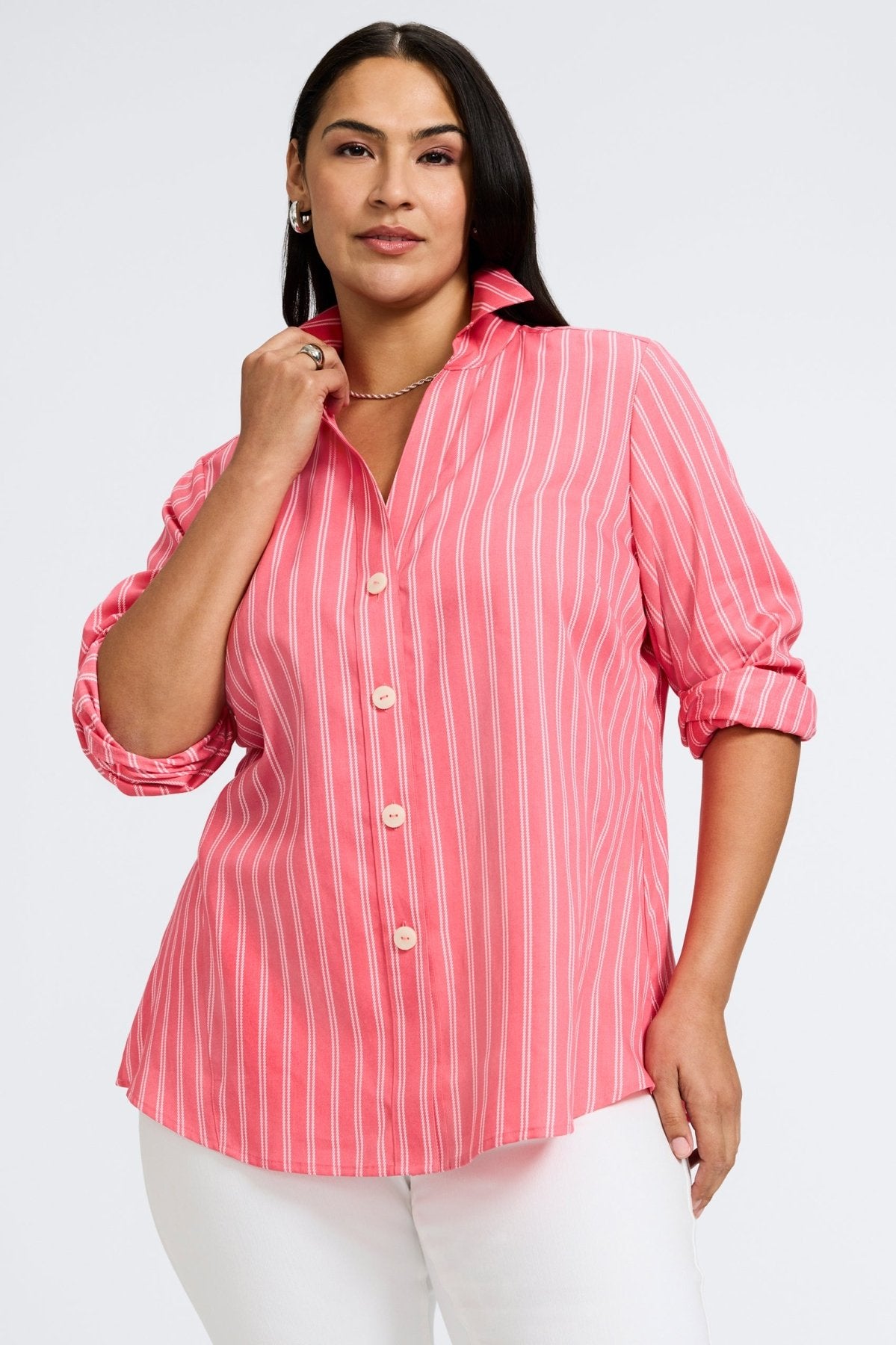 Paityn Plus Rope Stripe Long Sleeve Shirt for Women | Casual Button Down Blouse | Perfect for Office, Date Night & Weekend Outings