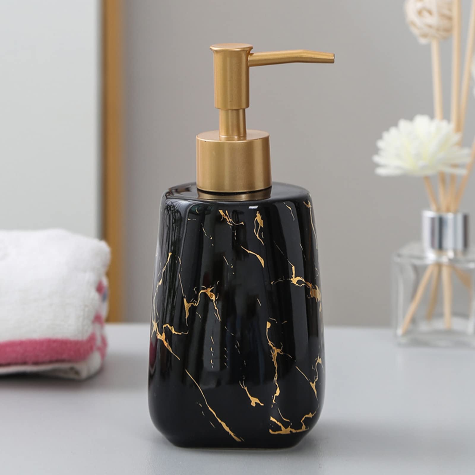 Black Marble Soap Dispenser for Kitchen & Bathroom - 350ML/9.8OZ Hand Soap, Shampoo & Conditioner Pump Bottle - Perfect for Sink, Shower and Countertop Organization