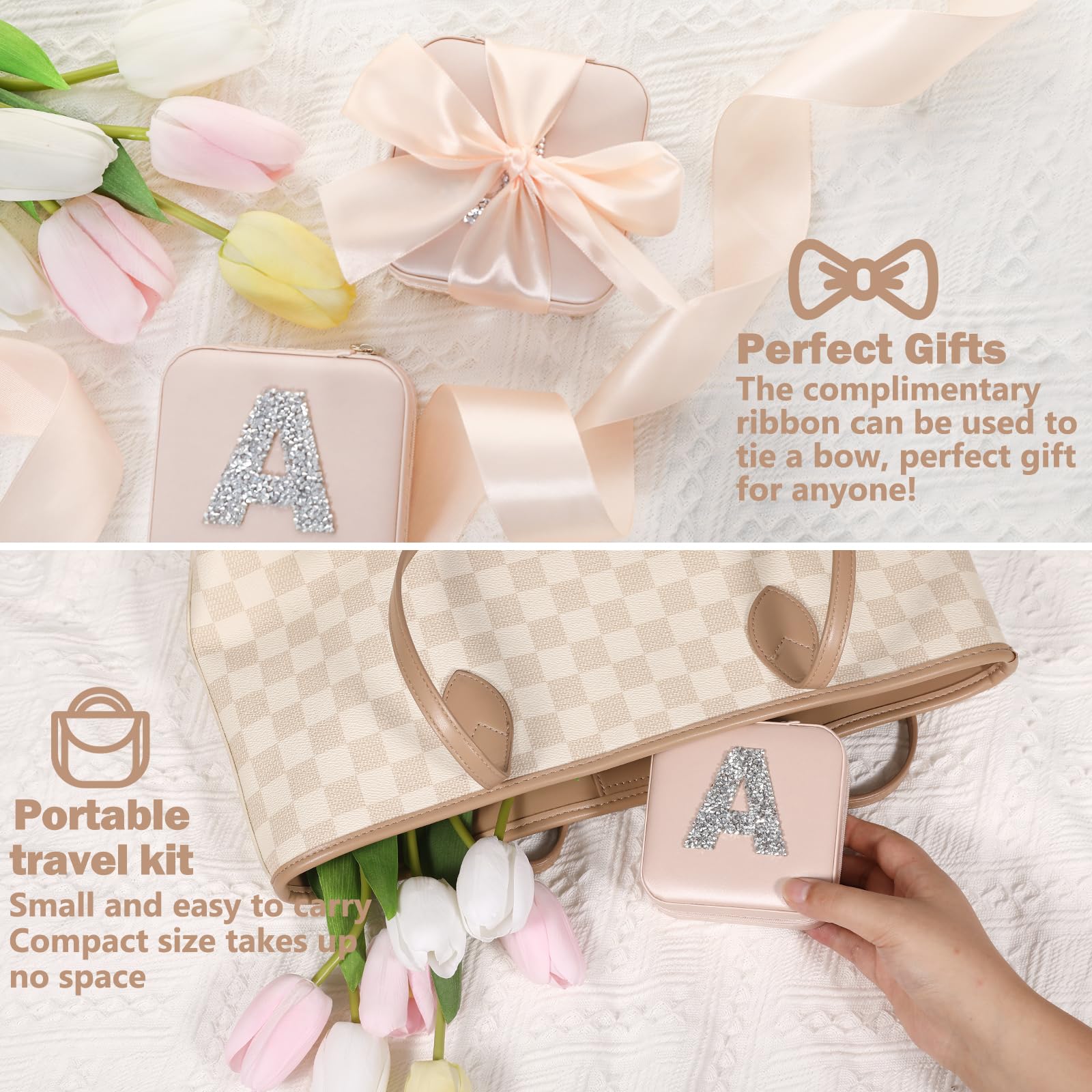 Personalized Travel Jewelry Box for Women & Girls - Pink Initial Monogram Jewelry Organizer, Perfect Bridesmaid Gift, Birthday Present & Travel Essential Accessories - Ideal for Vacations, Honeymoons & Daily Use