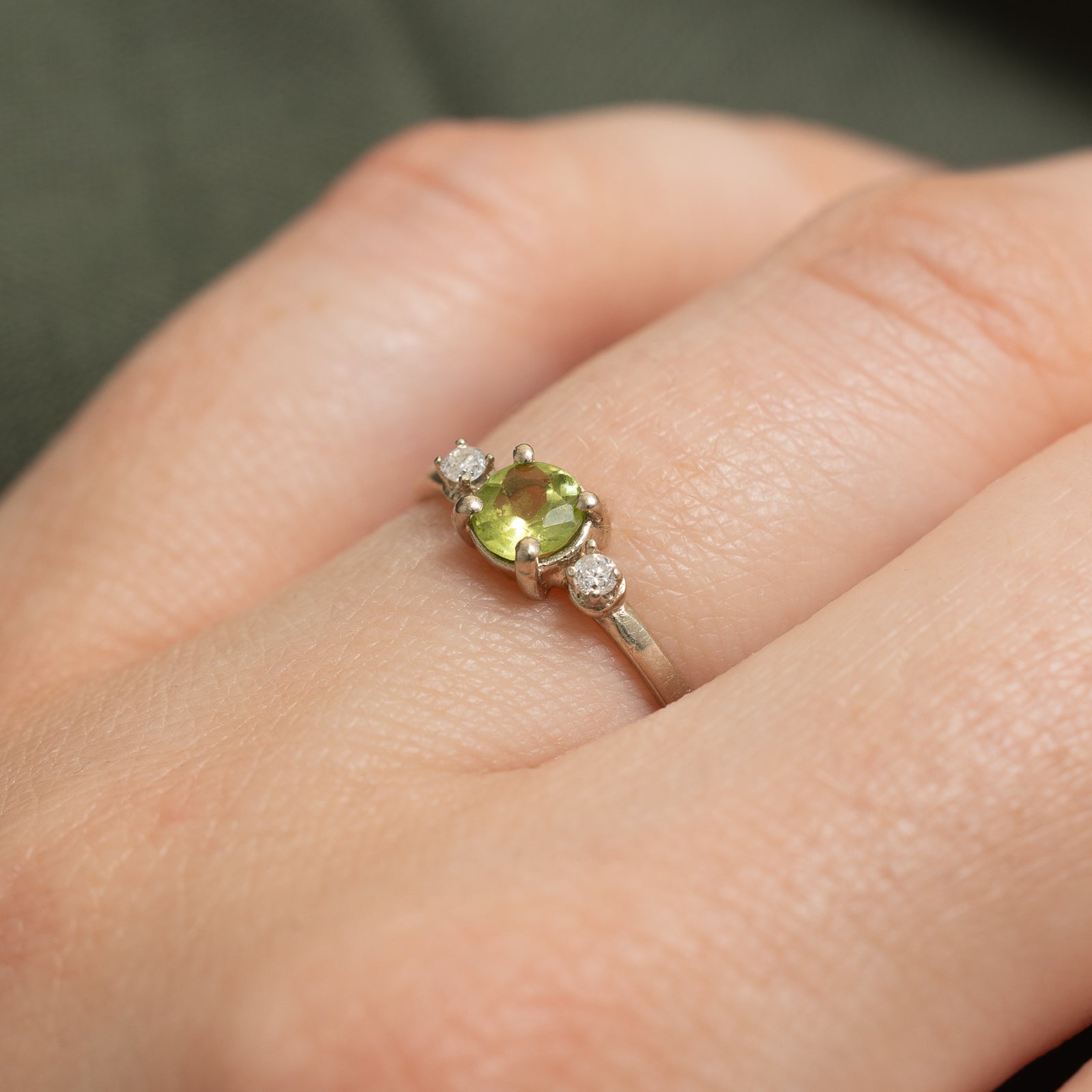 Exquisite 0.34ct Round Cut Peridot & 0.04ctw Diamond Ring - Size 5 | Elegant Birthstone Jewelry for August | Perfect for Anniversaries, Engagements & Special Occasions